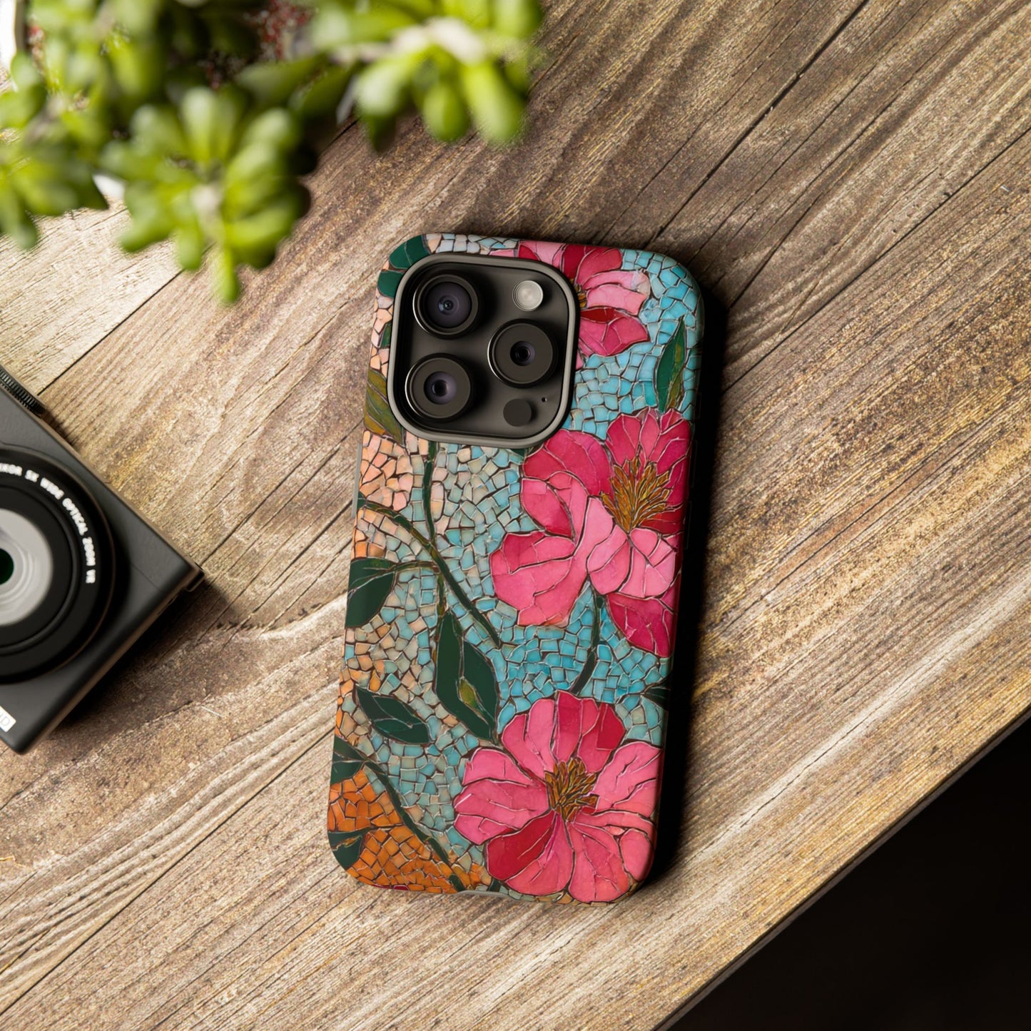 Bright Floral Mosaic Phone Case, iPhone 15 16 17 Pro Air Case, Pixel 9 Pro Cover, Samsung Galaxy 25 Pro Case