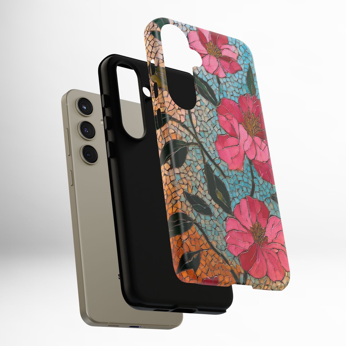 Bright Floral Mosaic Phone Case, iPhone 15 16 17 Pro Air Case, Pixel 9 Pro Cover, Samsung Galaxy 25 Pro Case