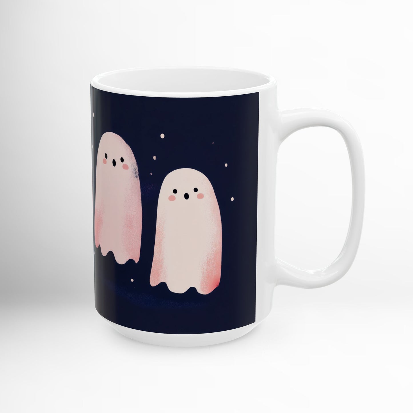 Cute Ghosts Mug Pastel Halloween Ceramic Coffee Cup, Kawaii Spooky Season Drinkware, Ghost Lover Gift 11oz & 15oz
