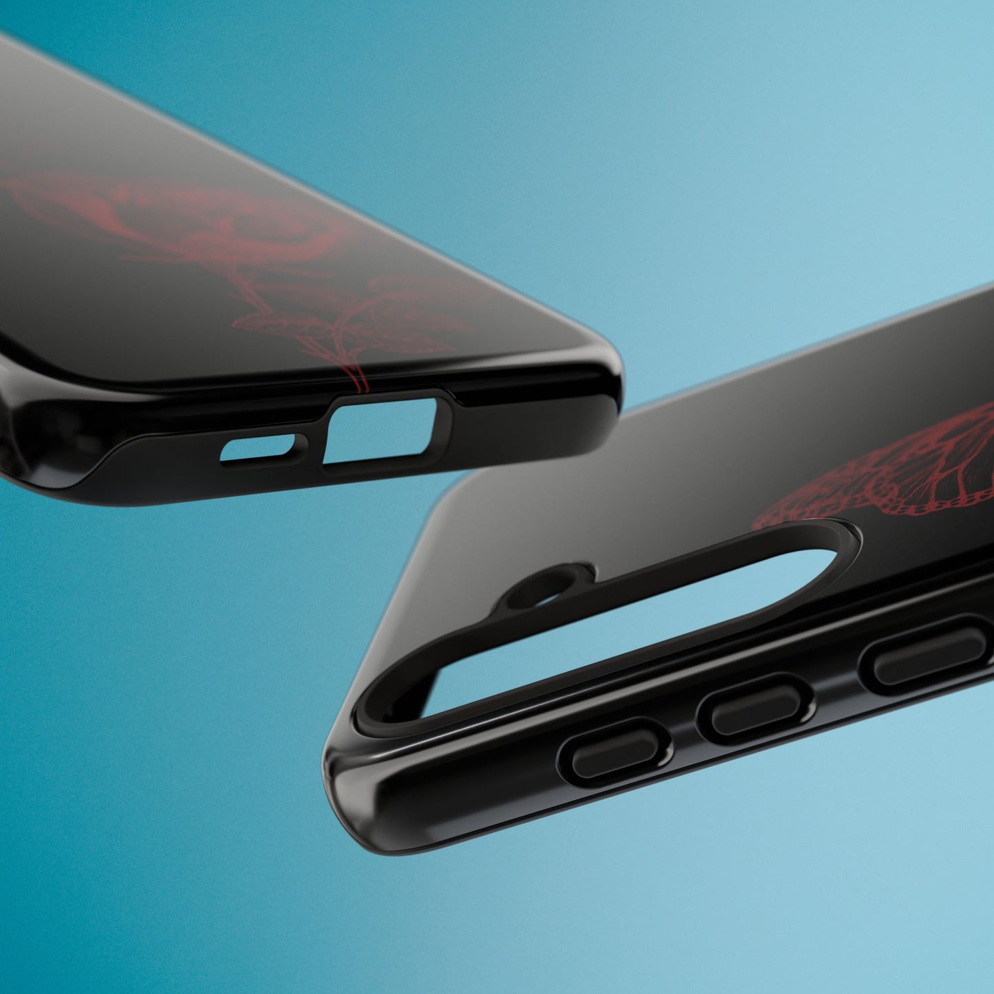 Black Rose and Butterfly Phone Case - Dark Academia Aesthetic Gothic iPhone, Galaxy and Pixel Cover