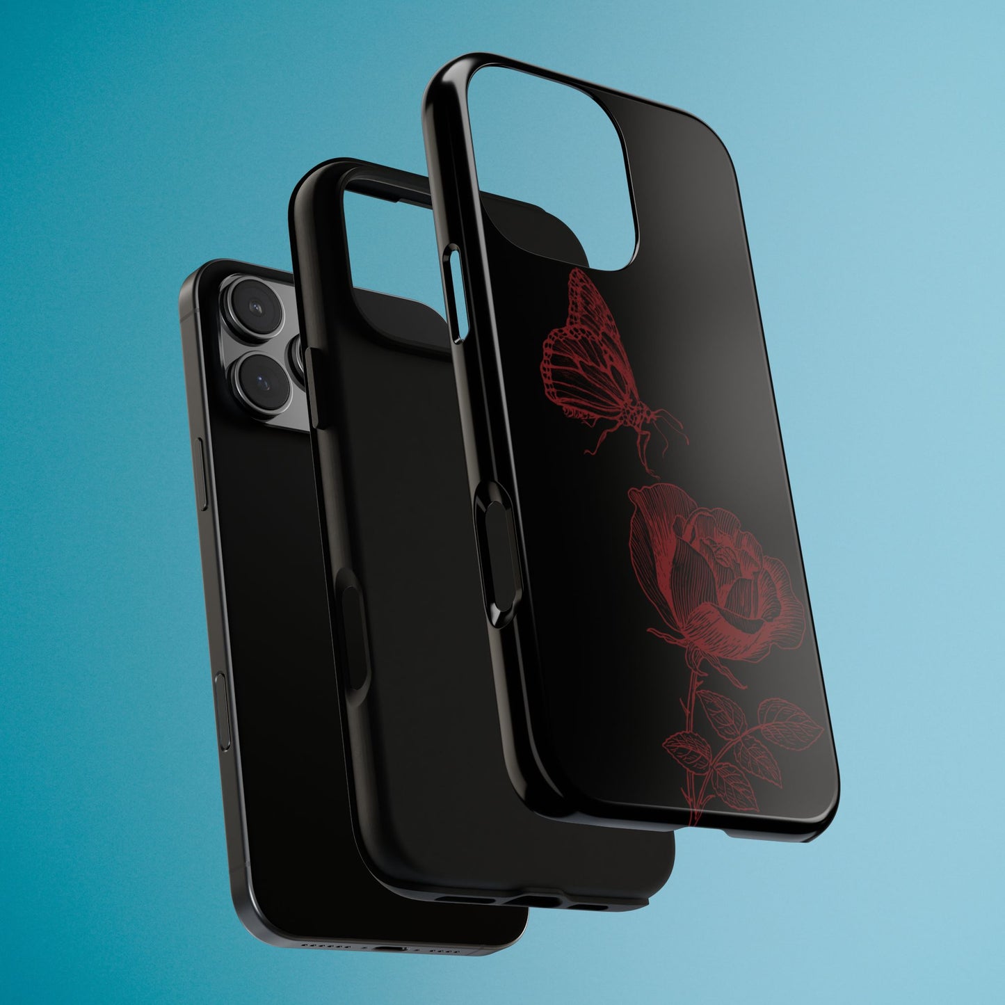 Black Rose and Butterfly Phone Case - Dark Academia Aesthetic Gothic iPhone, Galaxy and Pixel Cover