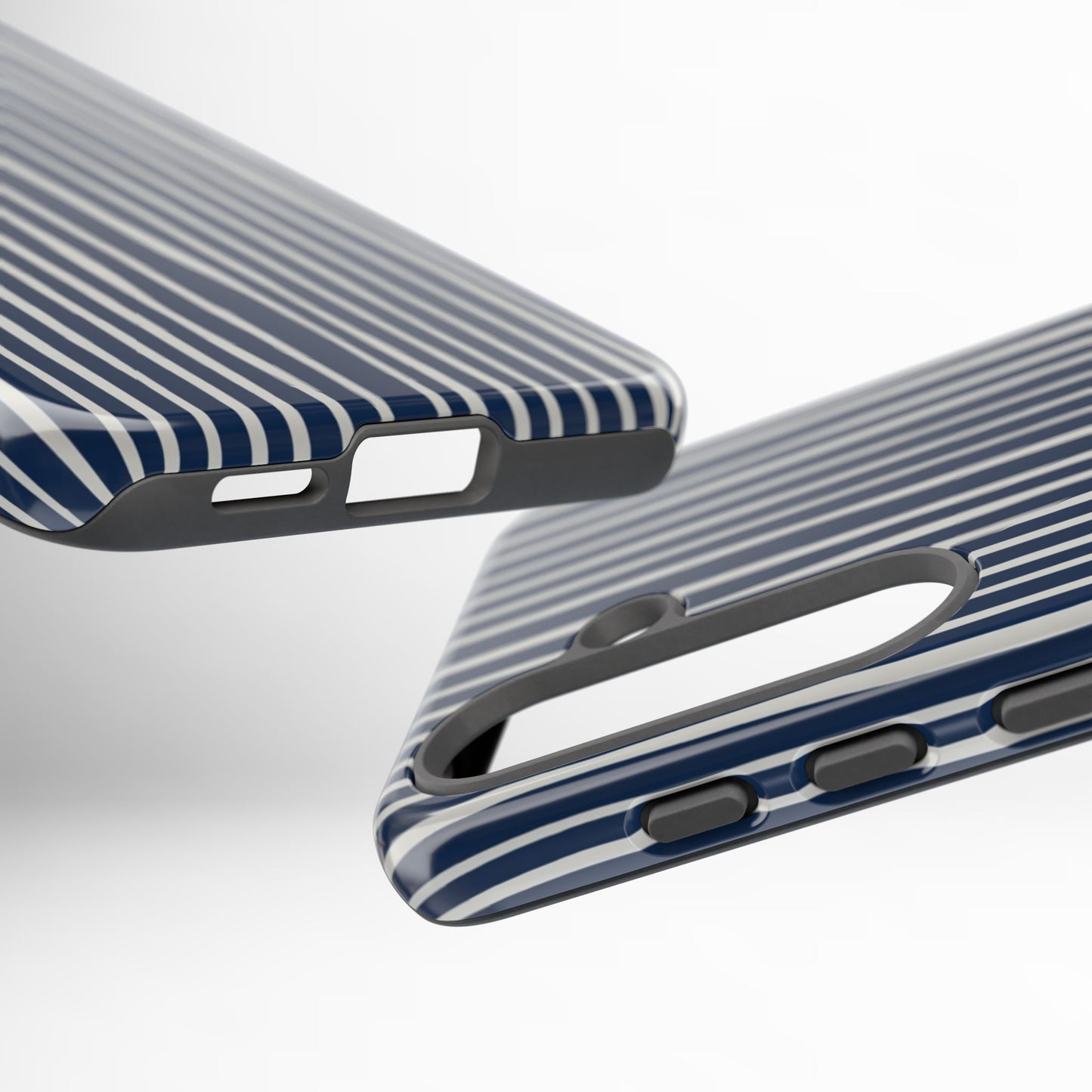 Navy Striped Phone Case | Minimalist Blue and White Stripe Design, Nautical Aesthetic Protective Cover