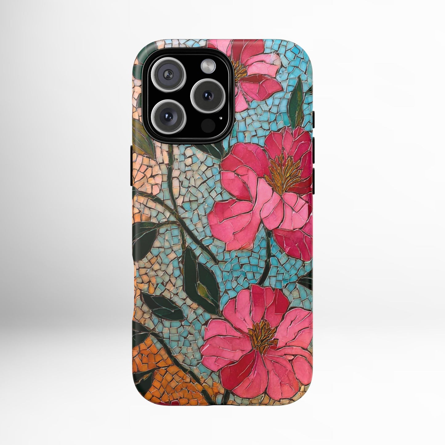 Bright Floral Mosaic Phone Case, iPhone 15 16 17 Pro Air Case, Pixel 9 Pro Cover, Samsung Galaxy 25 Pro Case