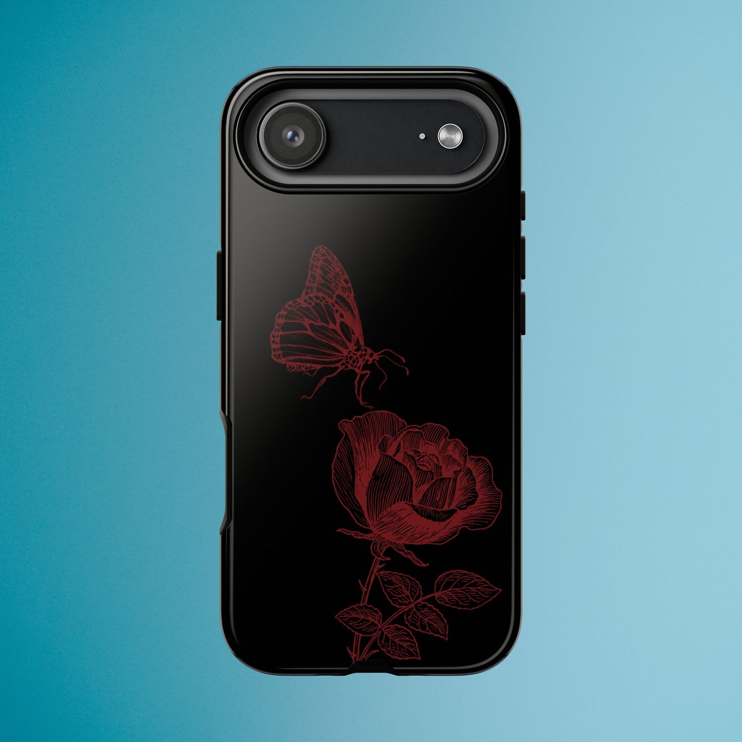 Black Rose and Butterfly Phone Case - Dark Academia Aesthetic Gothic iPhone, Galaxy and Pixel Cover