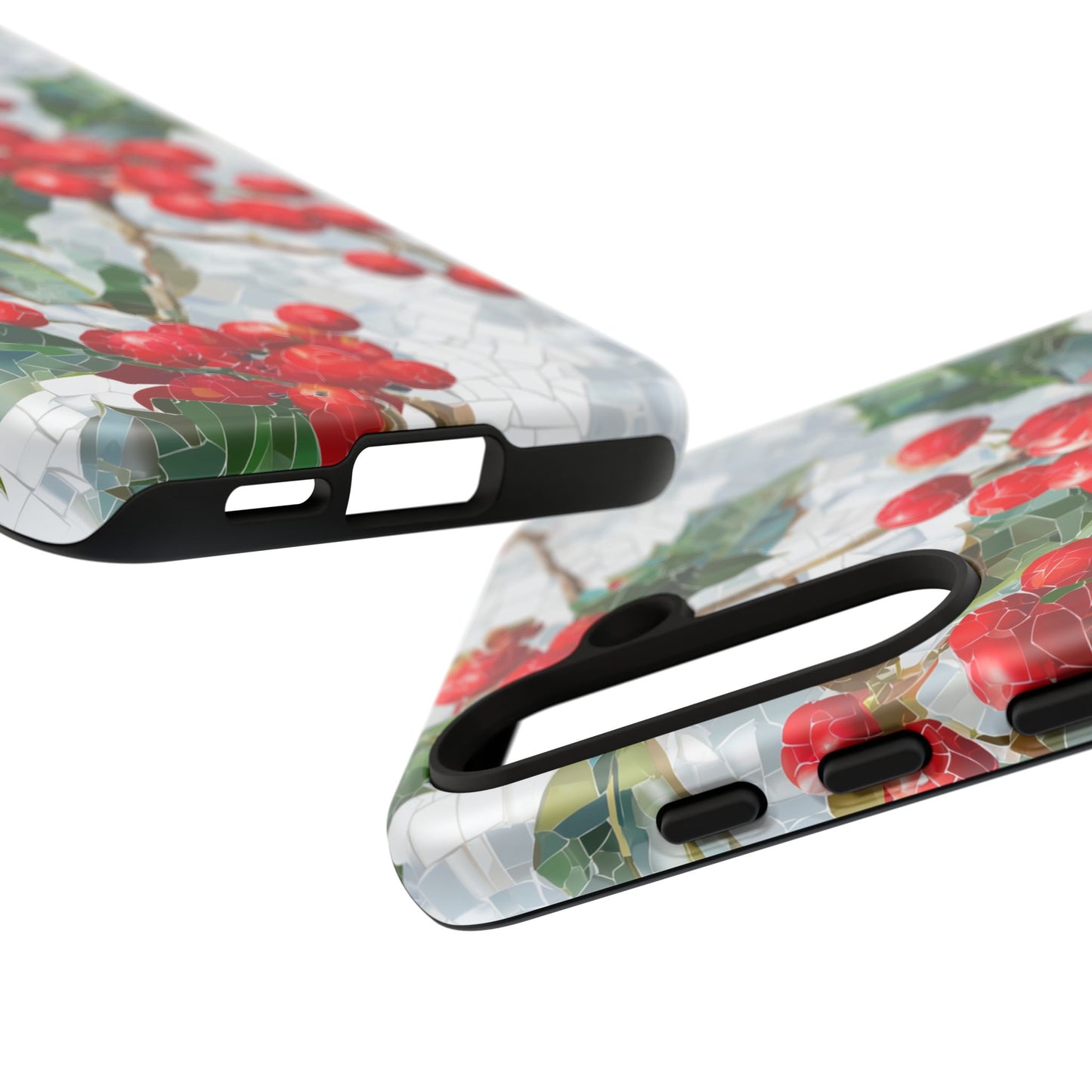 Holly Berry Phone Case, Christmas Mosaic Design, Winter Botanical Cover for iPhone Samsung Pixel