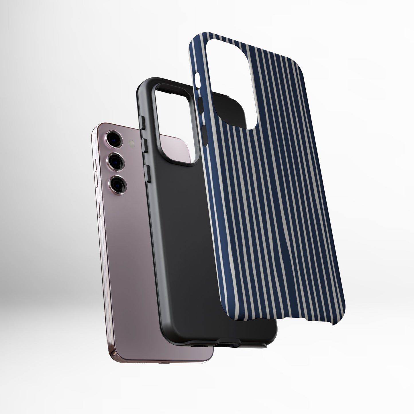 Navy Striped Phone Case | Minimalist Blue and White Stripe Design, Nautical Aesthetic Protective Cover