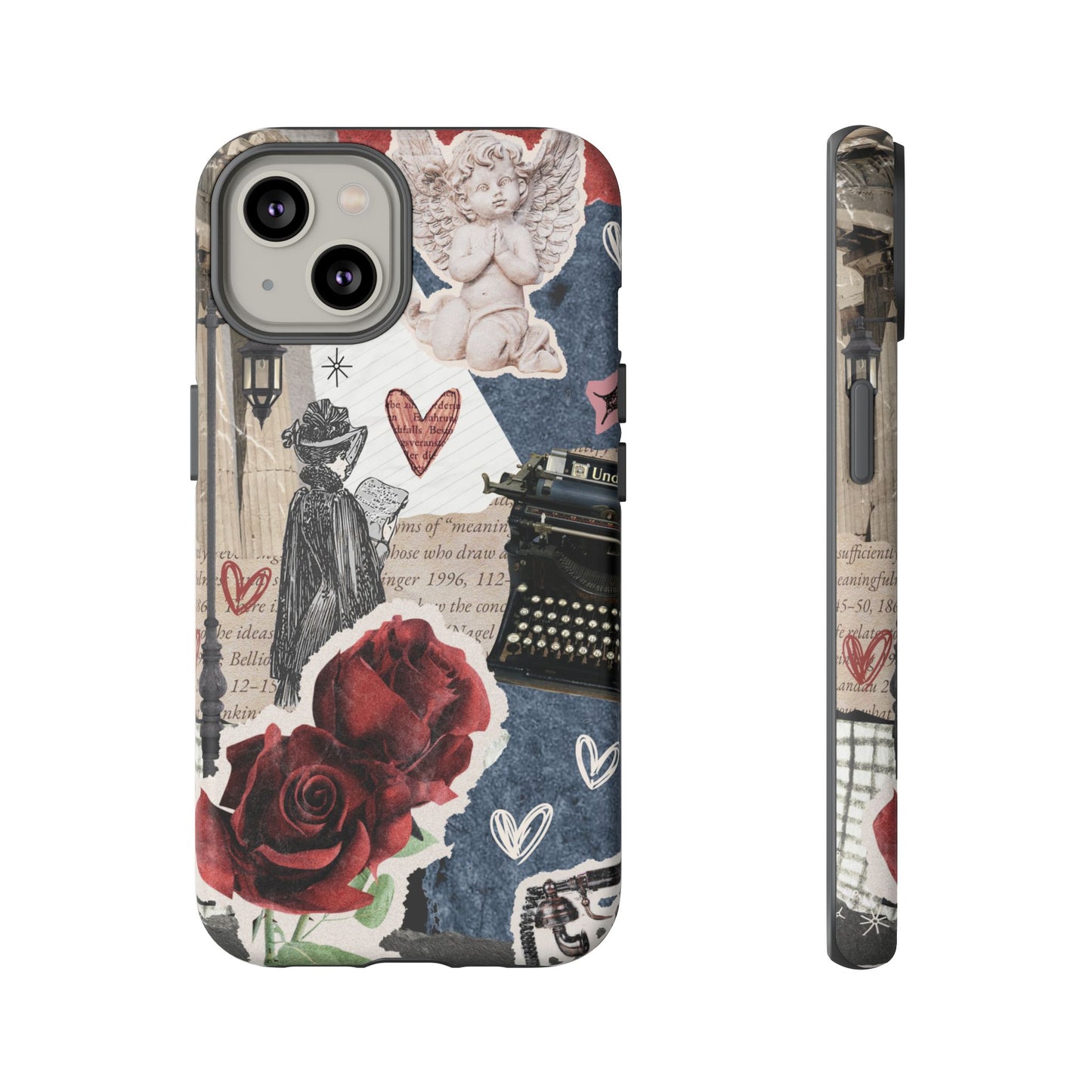 Romantic Collage Phone Case, Vintage Rose Paris Design, Gothic Aesthetic iPhone Samsung Pixel Cover, Bookish Gift