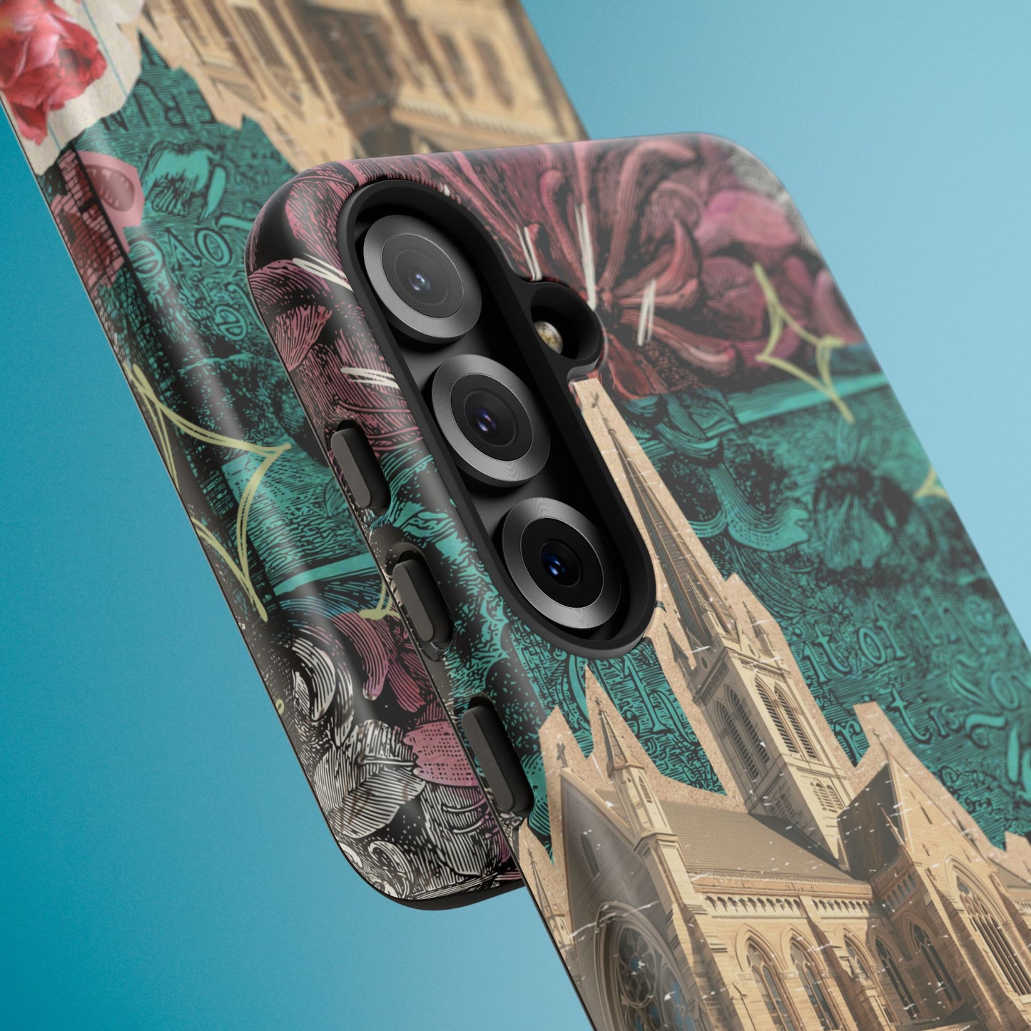 Gothic Cathedral Phone Case, Dark Academia Aesthetic, Fall Floral Art iPhone Samsung Pixel Cover, Scrapbook Vintage Phone Case Design