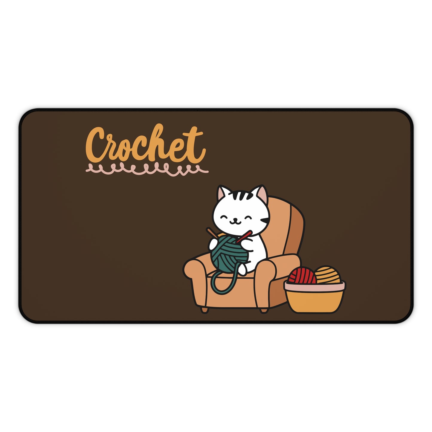 Crochet Cat Desk Mat, Cute Crochet Lover Mouse Pad, Yarn Craft Gift, Crochet Workspace Decor