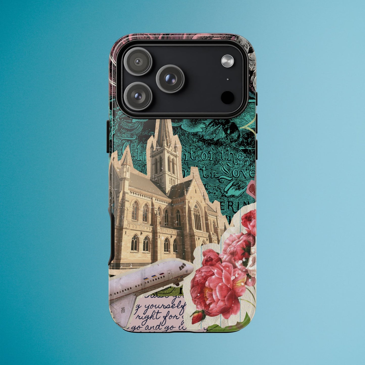 Gothic Cathedral Phone Case, Dark Academia Aesthetic, Fall Floral Art iPhone Samsung Pixel Cover, Scrapbook Vintage Phone Case Design