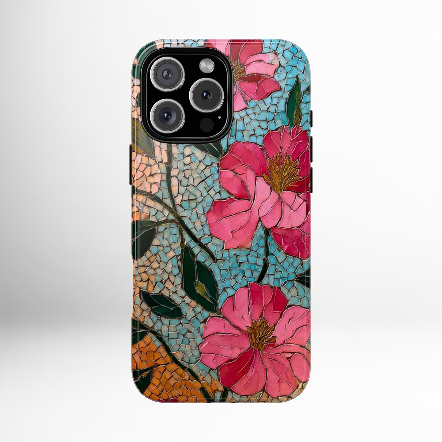 Bright Floral Mosaic Phone Case, iPhone 15 16 17 Pro Air Case, Pixel 9 Pro Cover, Samsung Galaxy 25 Pro Case