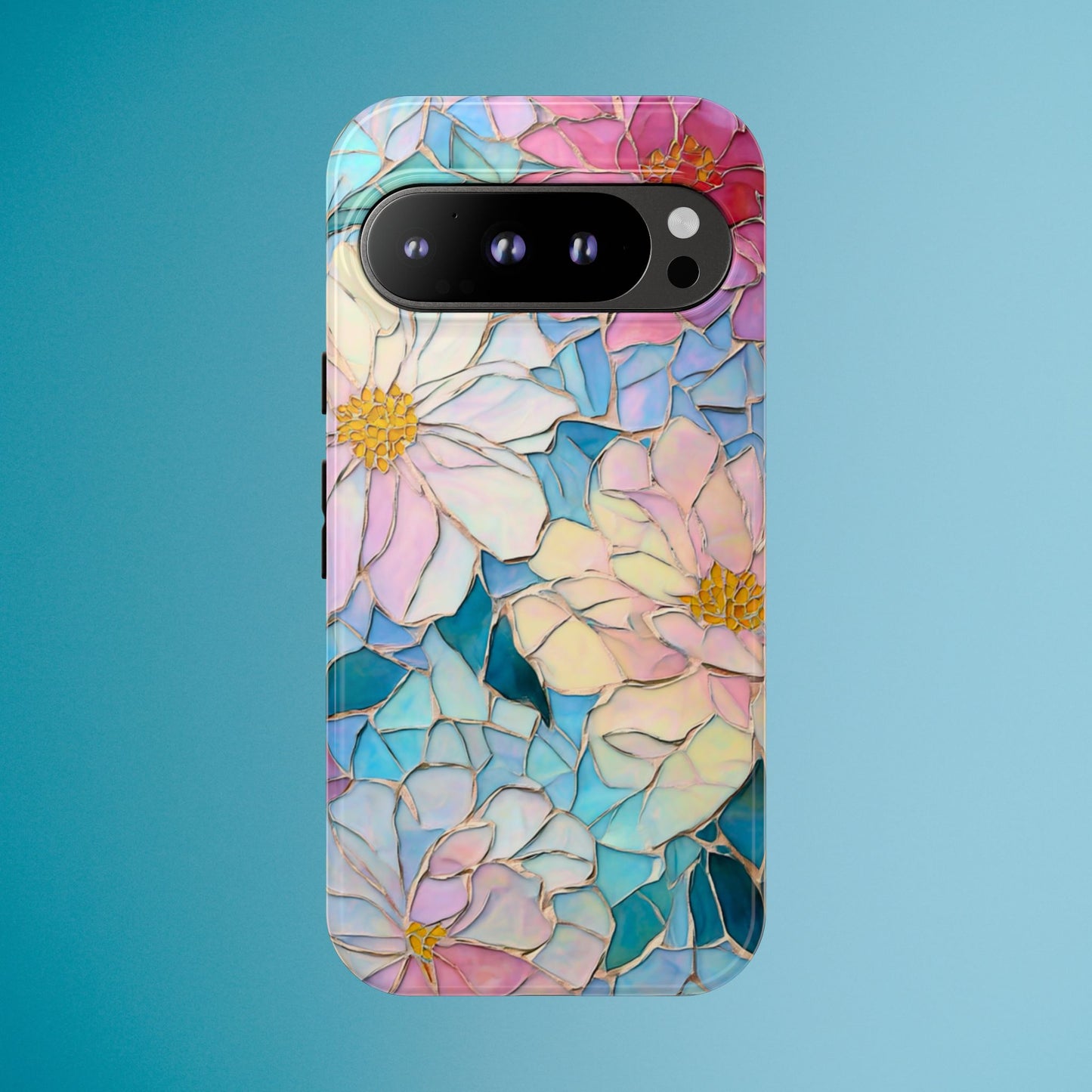 Floral Mosaic Phone Case, Colorful Flower Art Cover, Protective iPhone Samsung Pixel Case, New Phone Accessory, Gift for Friend