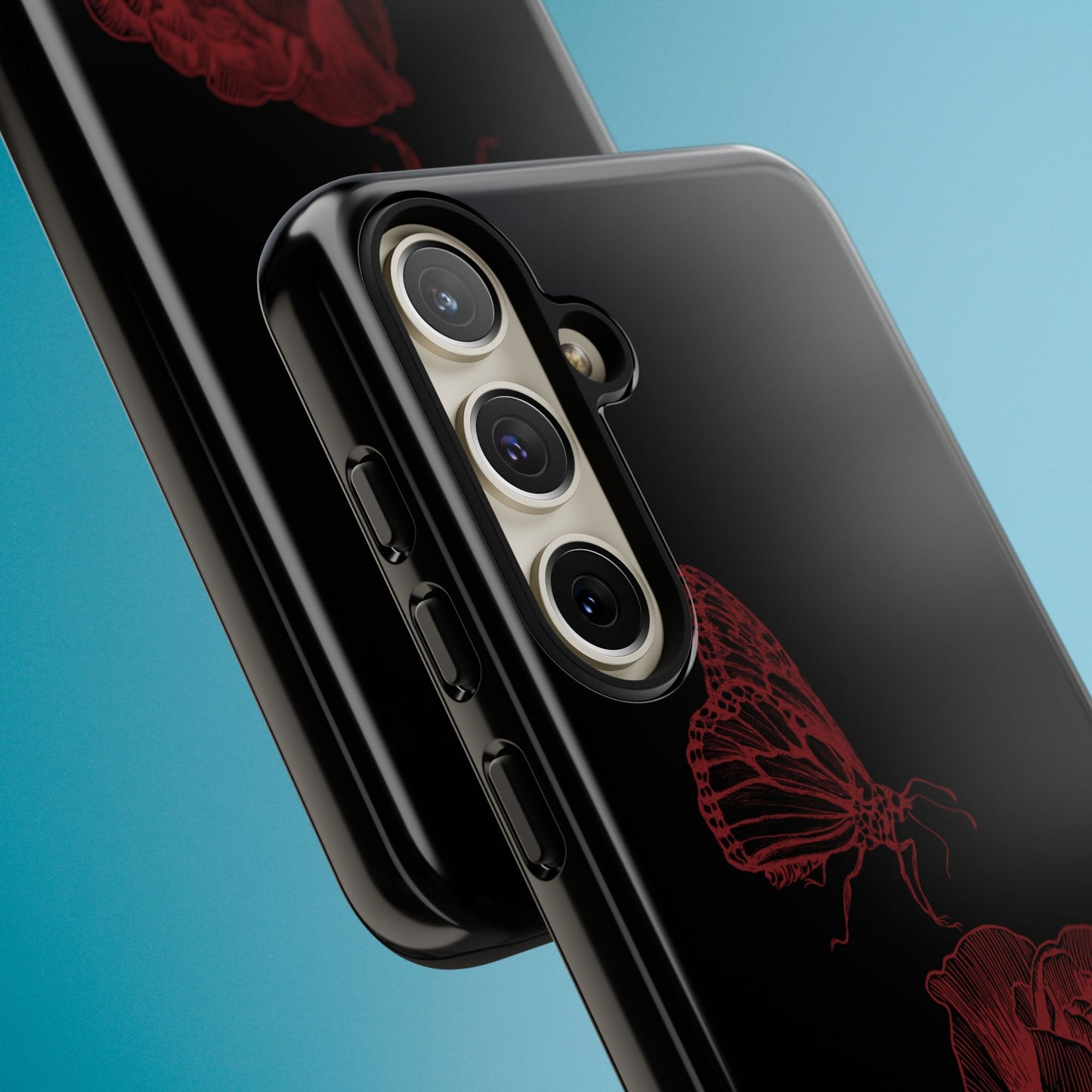 Black Rose and Butterfly Phone Case - Dark Academia Aesthetic Gothic iPhone, Galaxy and Pixel Cover