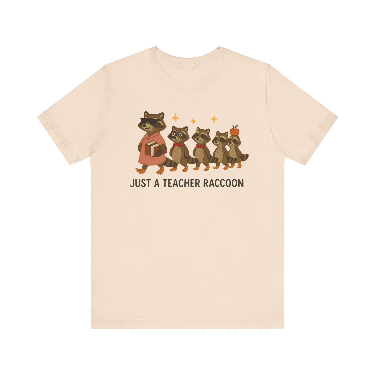 Just a Teacher Raccoon T-Shirt Cute Funny Teacher Graphic Tee, Back to School Raccoon Shirt