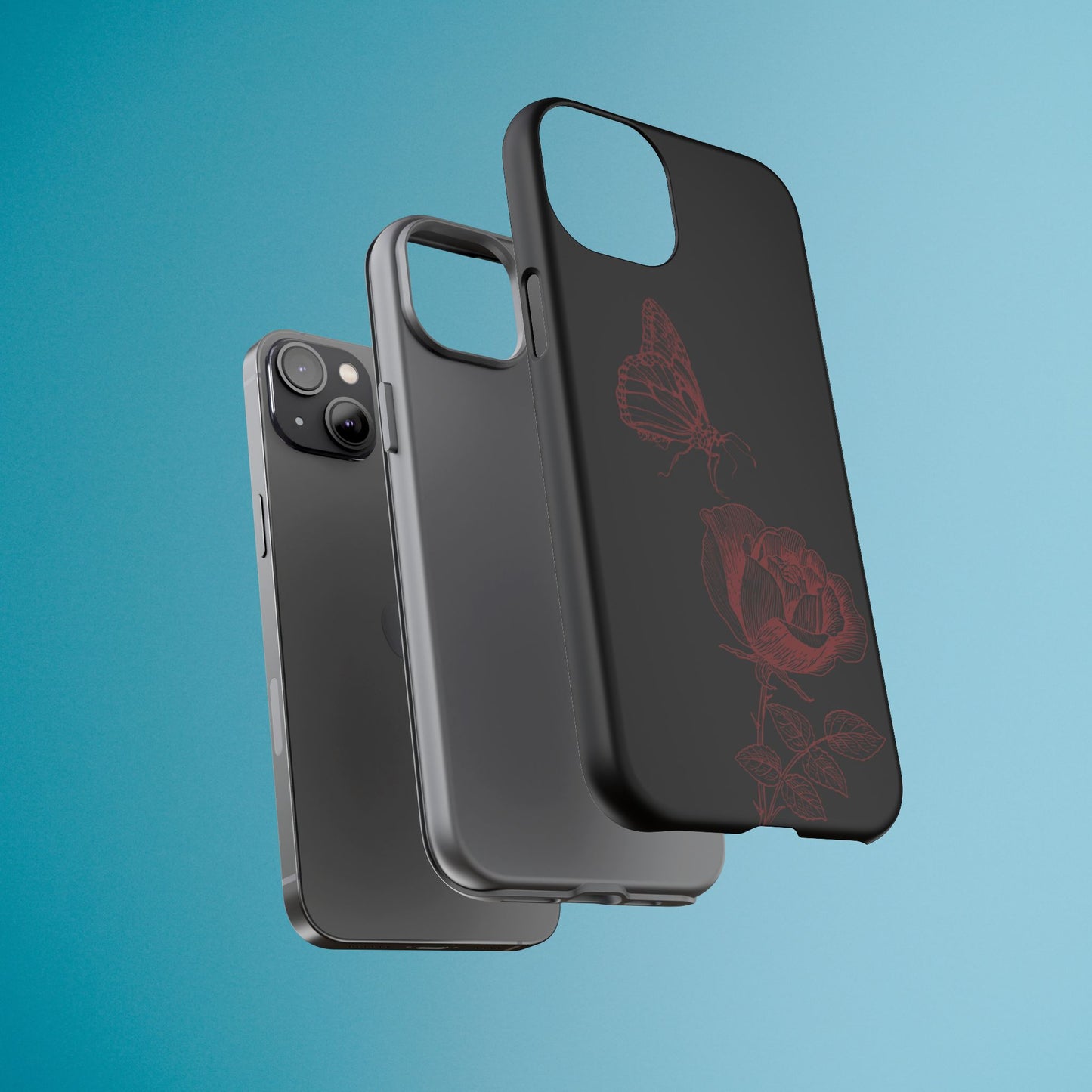 Black Rose and Butterfly Phone Case - Dark Academia Aesthetic Gothic iPhone, Galaxy and Pixel Cover