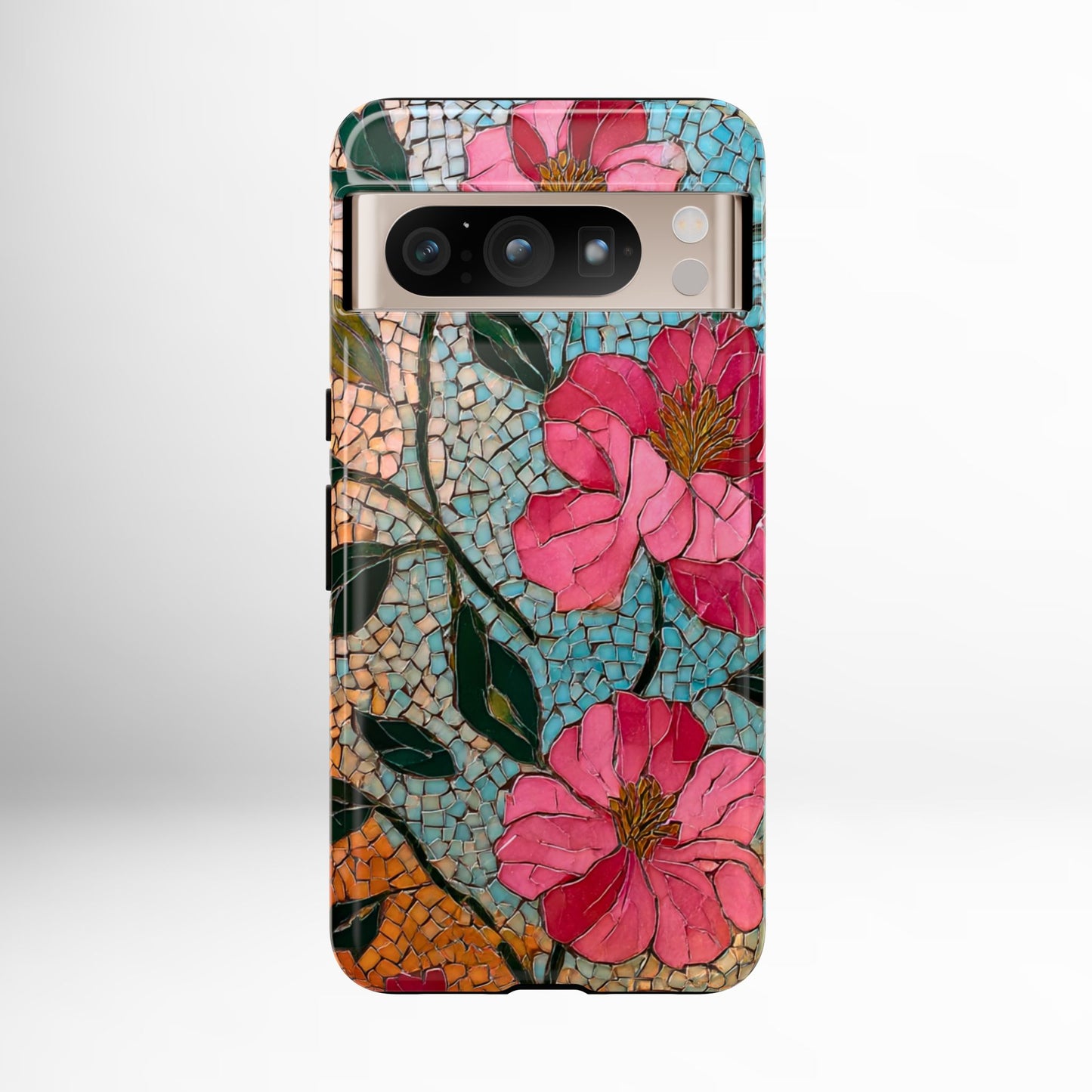 Bright Floral Mosaic Phone Case, iPhone 15 16 17 Pro Air Case, Pixel 9 Pro Cover, Samsung Galaxy 25 Pro Case