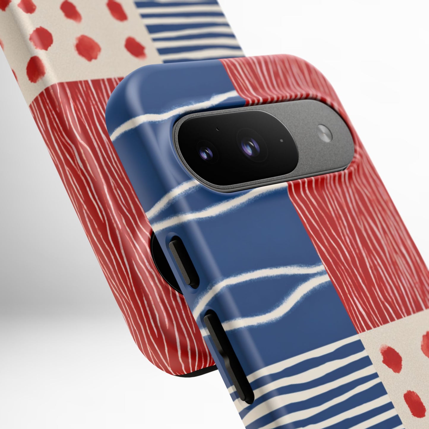 Abstract Geometric Phone Case | Red, Blue & White Pattern Cover for iPhone, Galaxy, Pixel