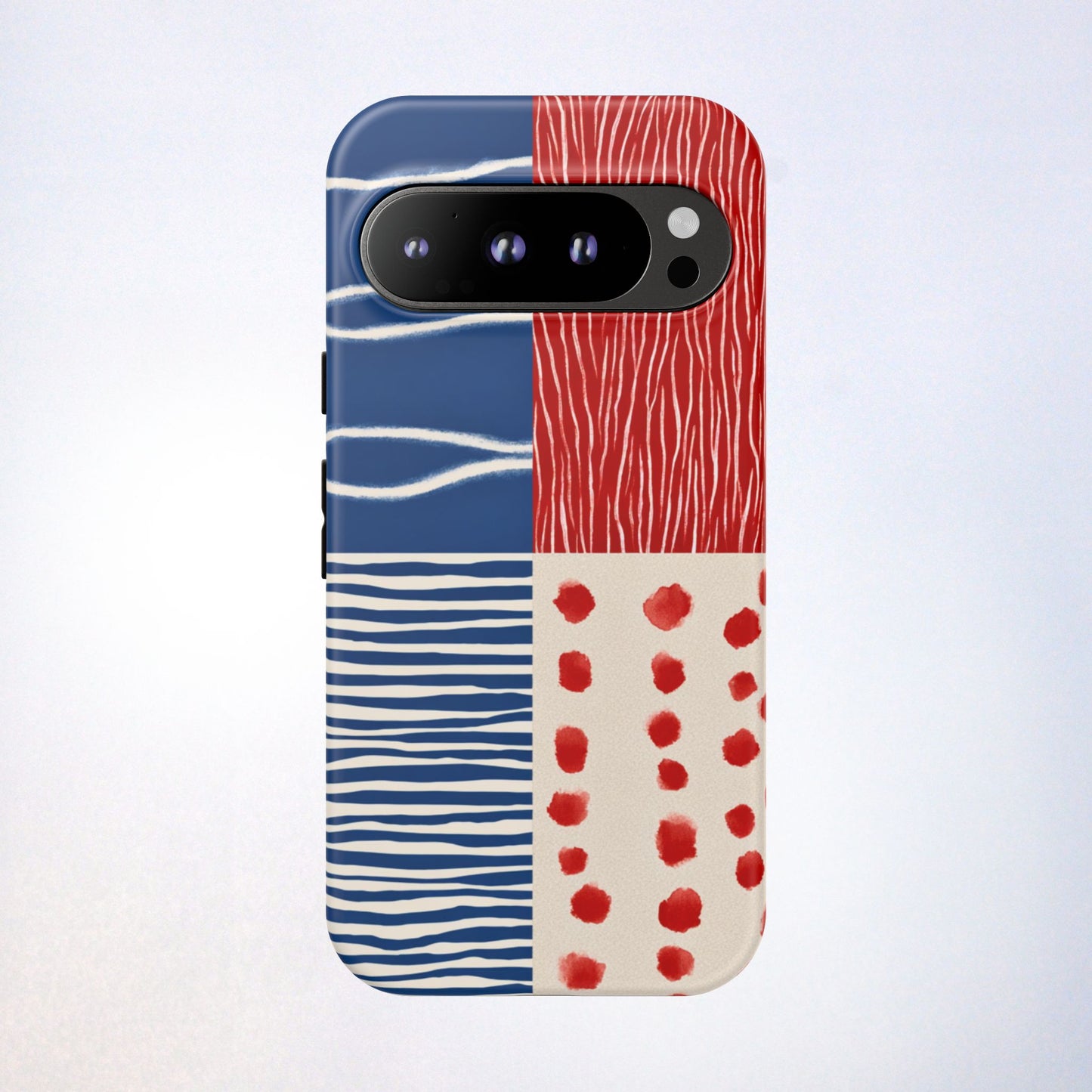 Abstract Geometric Phone Case | Red, Blue & White Pattern Cover for iPhone, Galaxy, Pixel