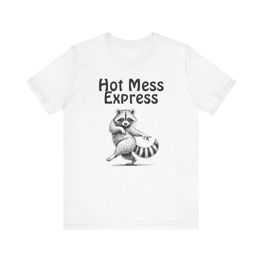 Hot Mess Express Raccoon T-Shirt Funny Graphic Tee, Humor Novelty Shirt, Animal Humor Gift