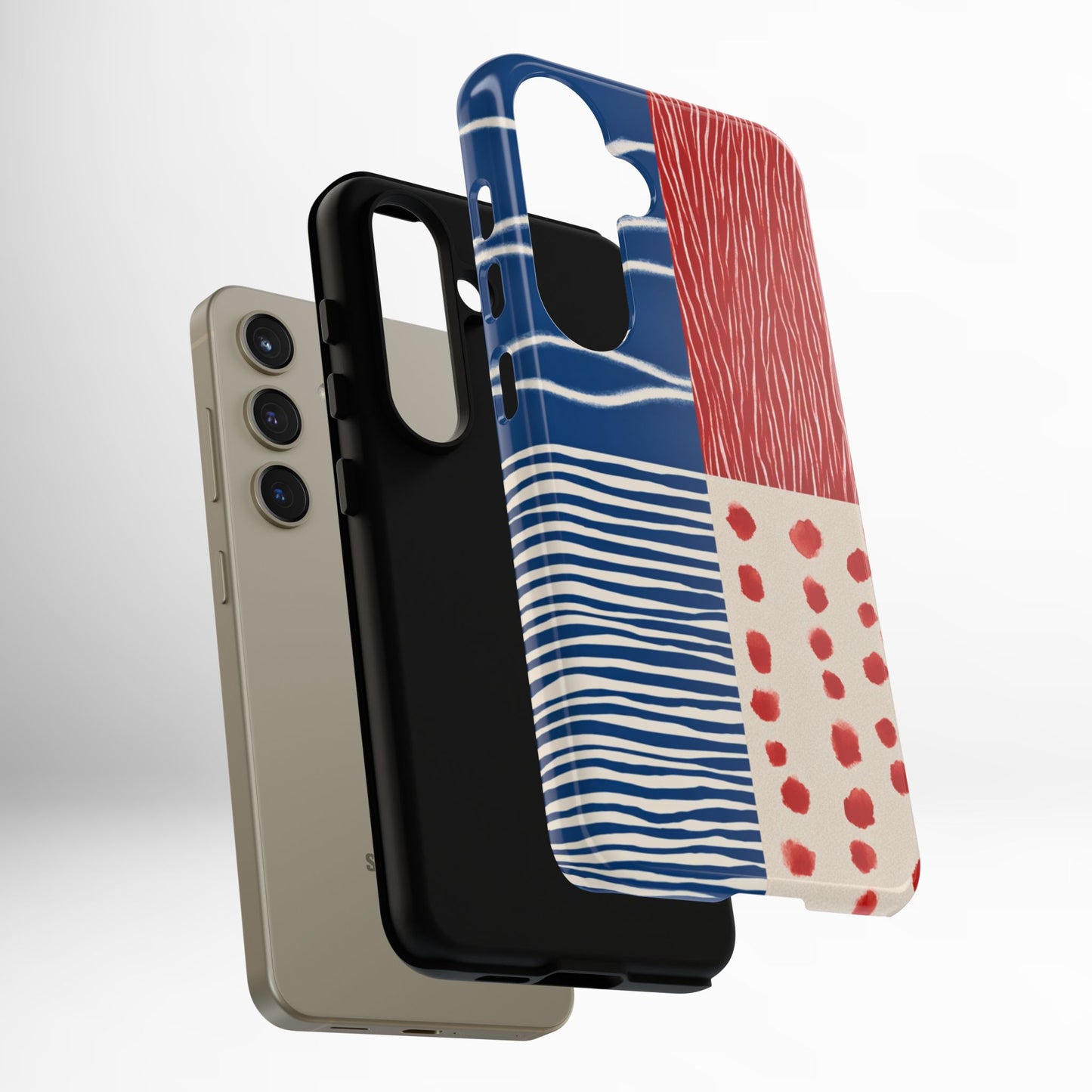 Abstract Geometric Phone Case | Red, Blue & White Pattern Cover for iPhone, Galaxy, Pixel
