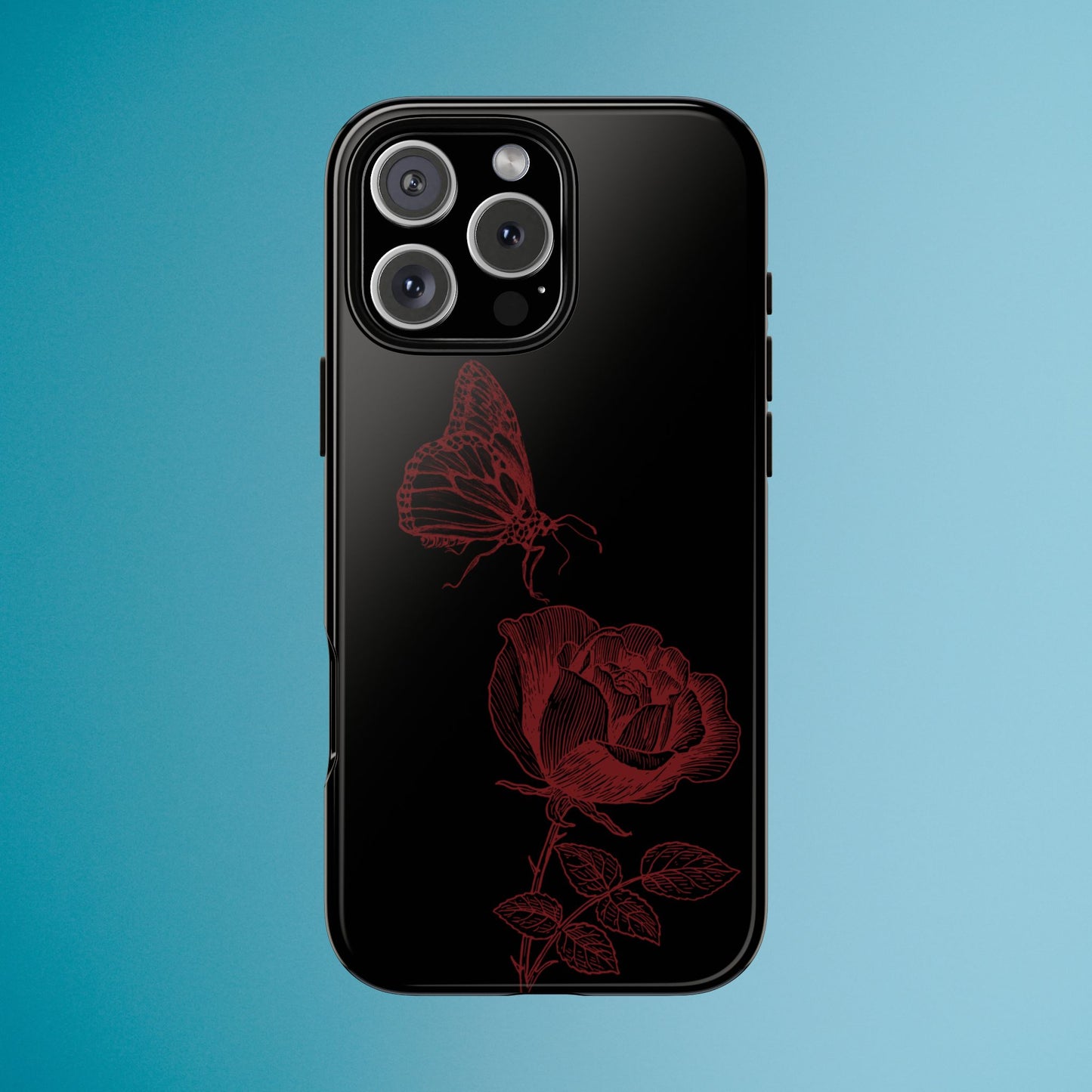 Black Rose and Butterfly Phone Case - Dark Academia Aesthetic Gothic iPhone, Galaxy and Pixel Cover