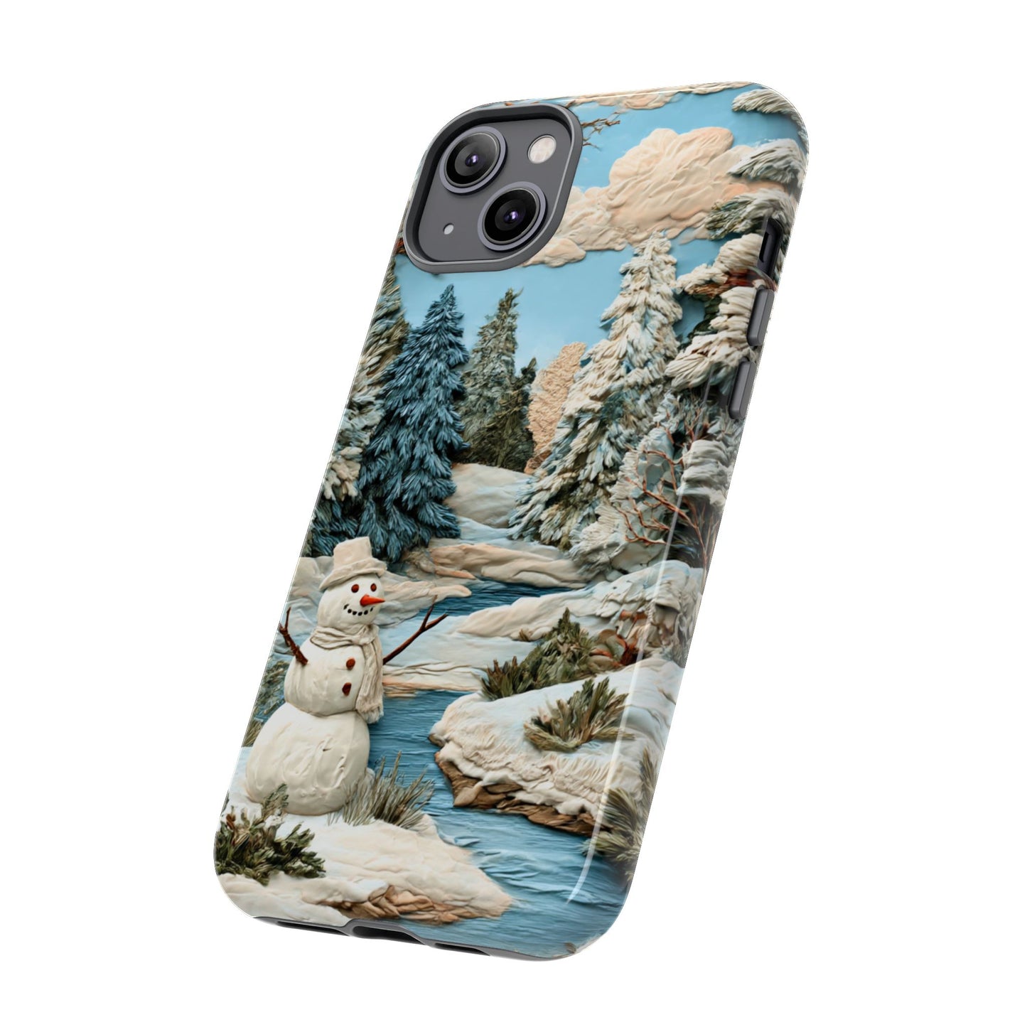 Snowman Winter Scene Phone Case Christmas Holiday Cover for iPhone Samsung Pixel