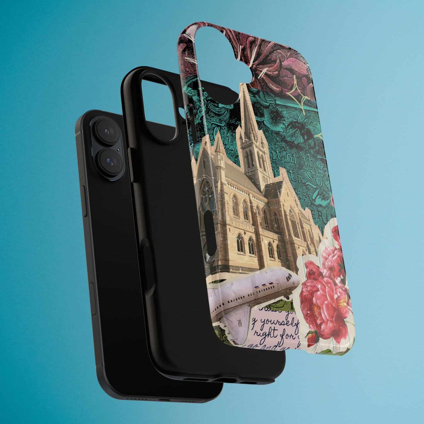 Gothic Cathedral Phone Case, Dark Academia Aesthetic, Fall Floral Art iPhone Samsung Pixel Cover, Scrapbook Vintage Phone Case Design