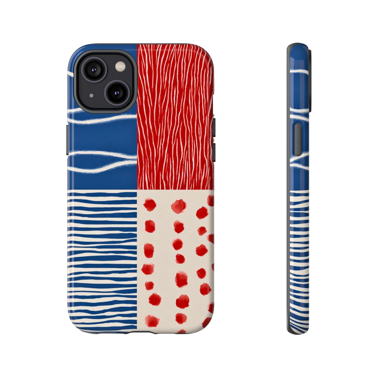 Abstract Geometric Phone Case | Red, Blue & White Pattern Cover for iPhone, Galaxy, Pixel
