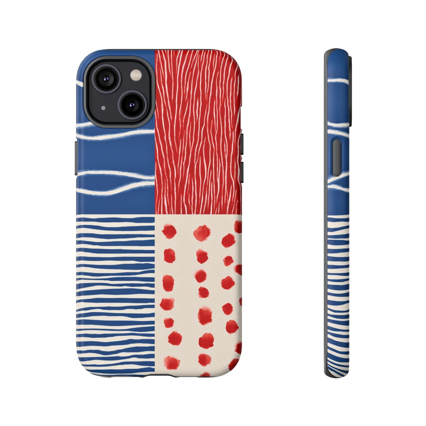 Abstract Geometric Phone Case | Red, Blue & White Pattern Cover for iPhone, Galaxy, Pixel