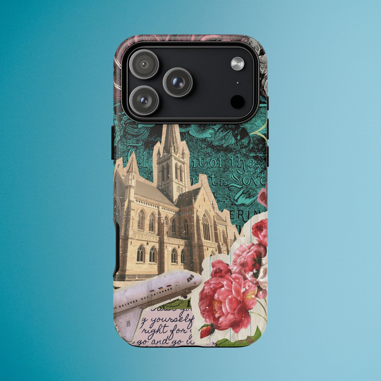 Gothic Cathedral Phone Case, Dark Academia Aesthetic, Fall Floral Art iPhone Samsung Pixel Cover, Scrapbook Vintage Phone Case Design