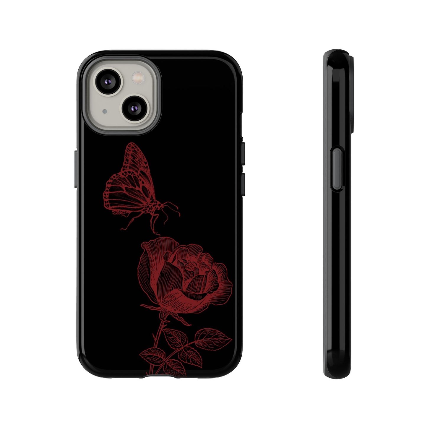 Black Rose and Butterfly Phone Case - Dark Academia Aesthetic Gothic iPhone, Galaxy and Pixel Cover