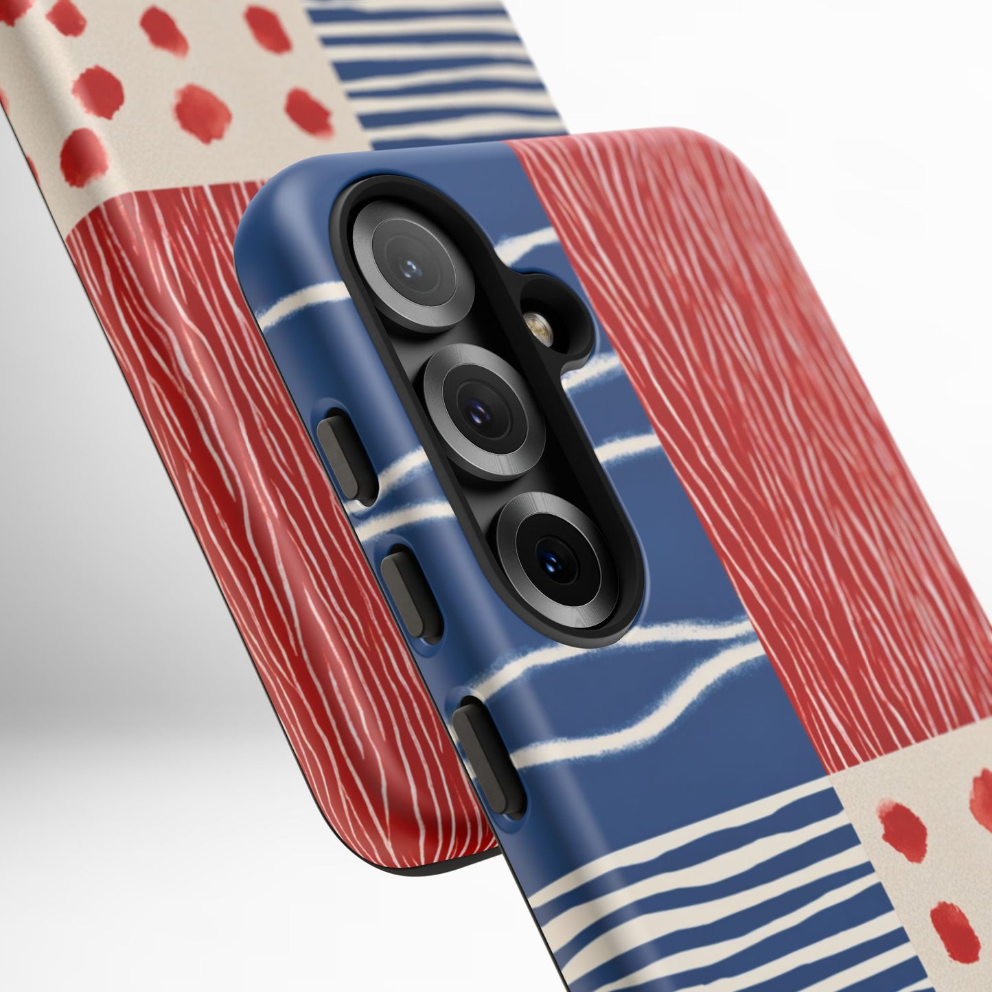 Abstract Geometric Phone Case | Red, Blue & White Pattern Cover for iPhone, Galaxy, Pixel