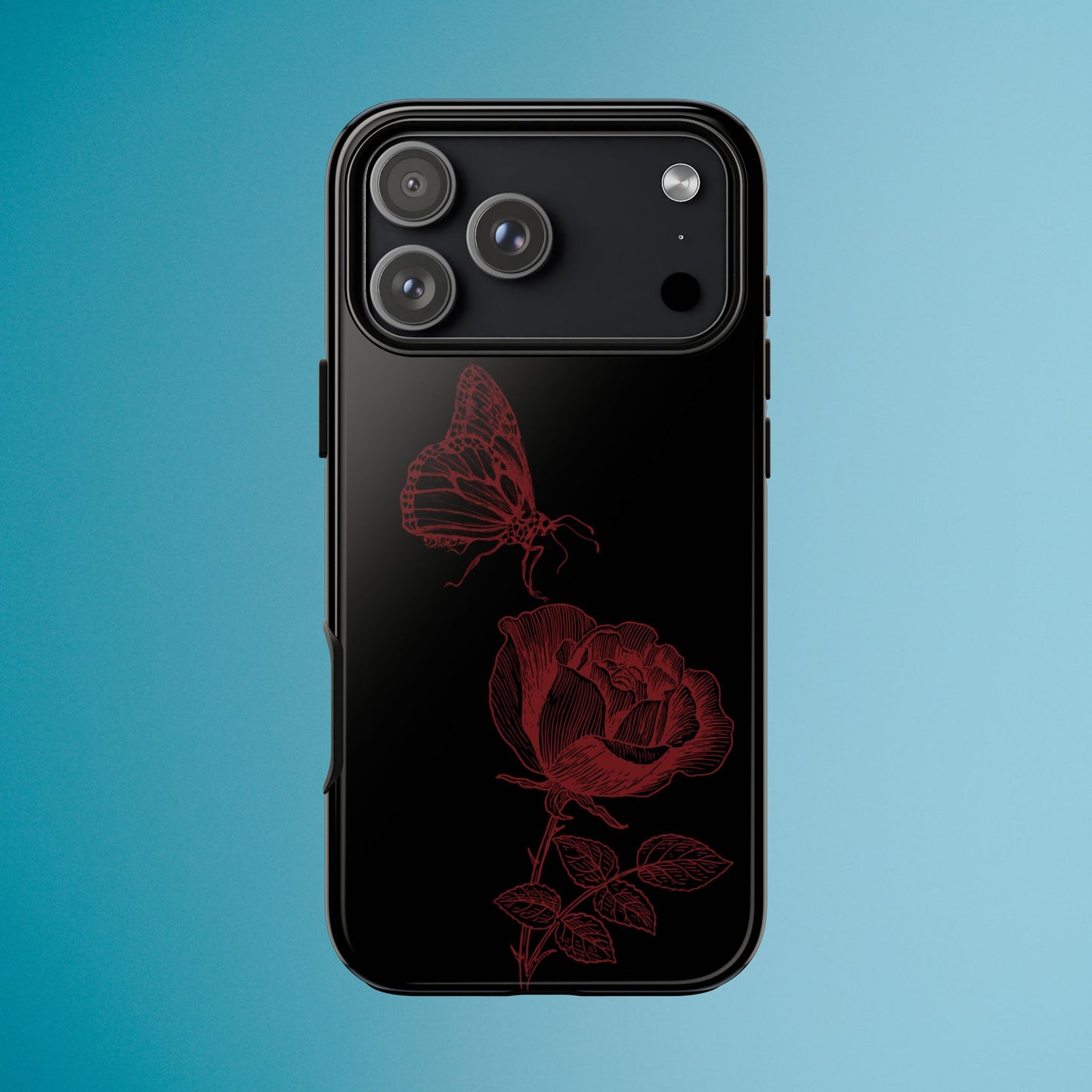Black Rose and Butterfly Phone Case - Dark Academia Aesthetic Gothic iPhone, Galaxy and Pixel Cover