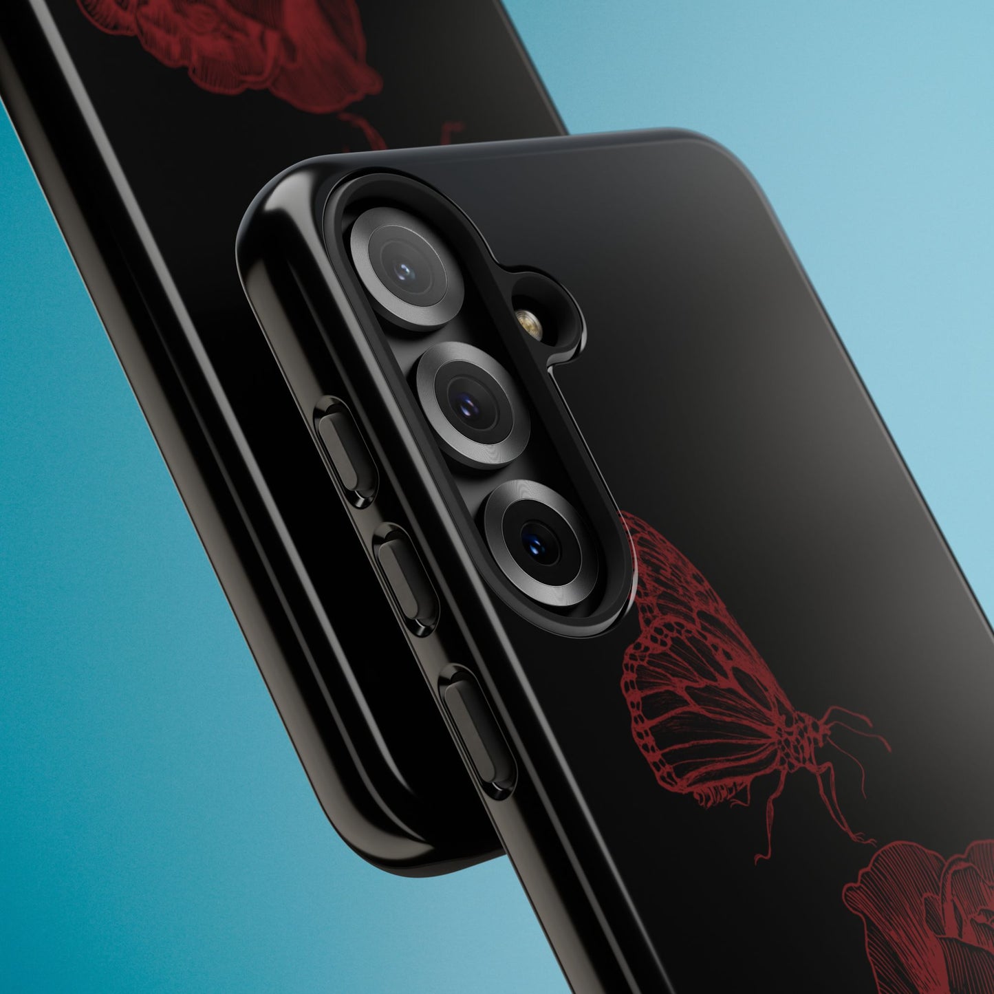 Black Rose and Butterfly Phone Case - Dark Academia Aesthetic Gothic iPhone, Galaxy and Pixel Cover