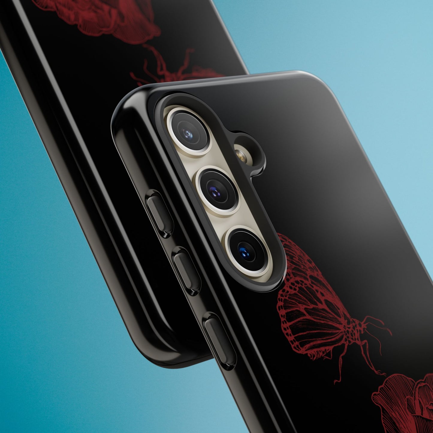 Black Rose and Butterfly Phone Case - Dark Academia Aesthetic Gothic iPhone, Galaxy and Pixel Cover