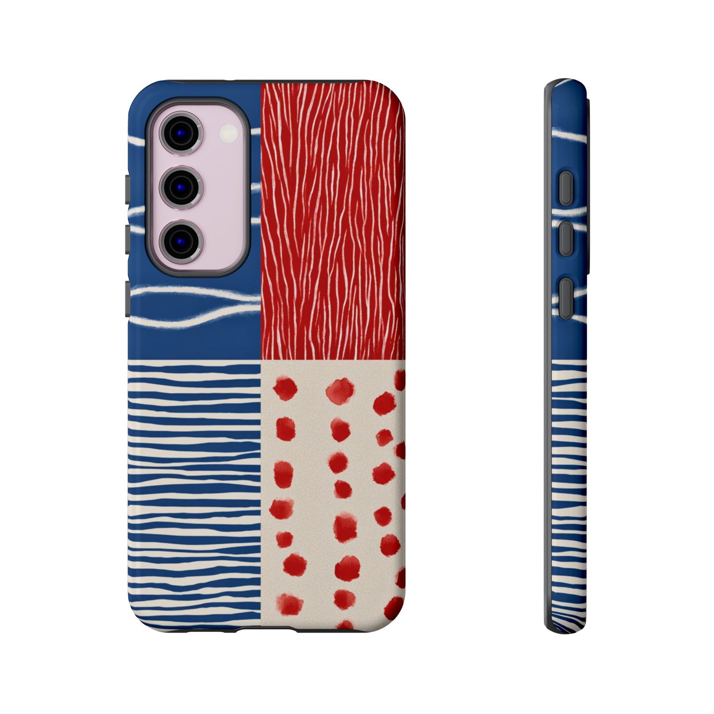 Abstract Geometric Phone Case | Red, Blue & White Pattern Cover for iPhone, Galaxy, Pixel