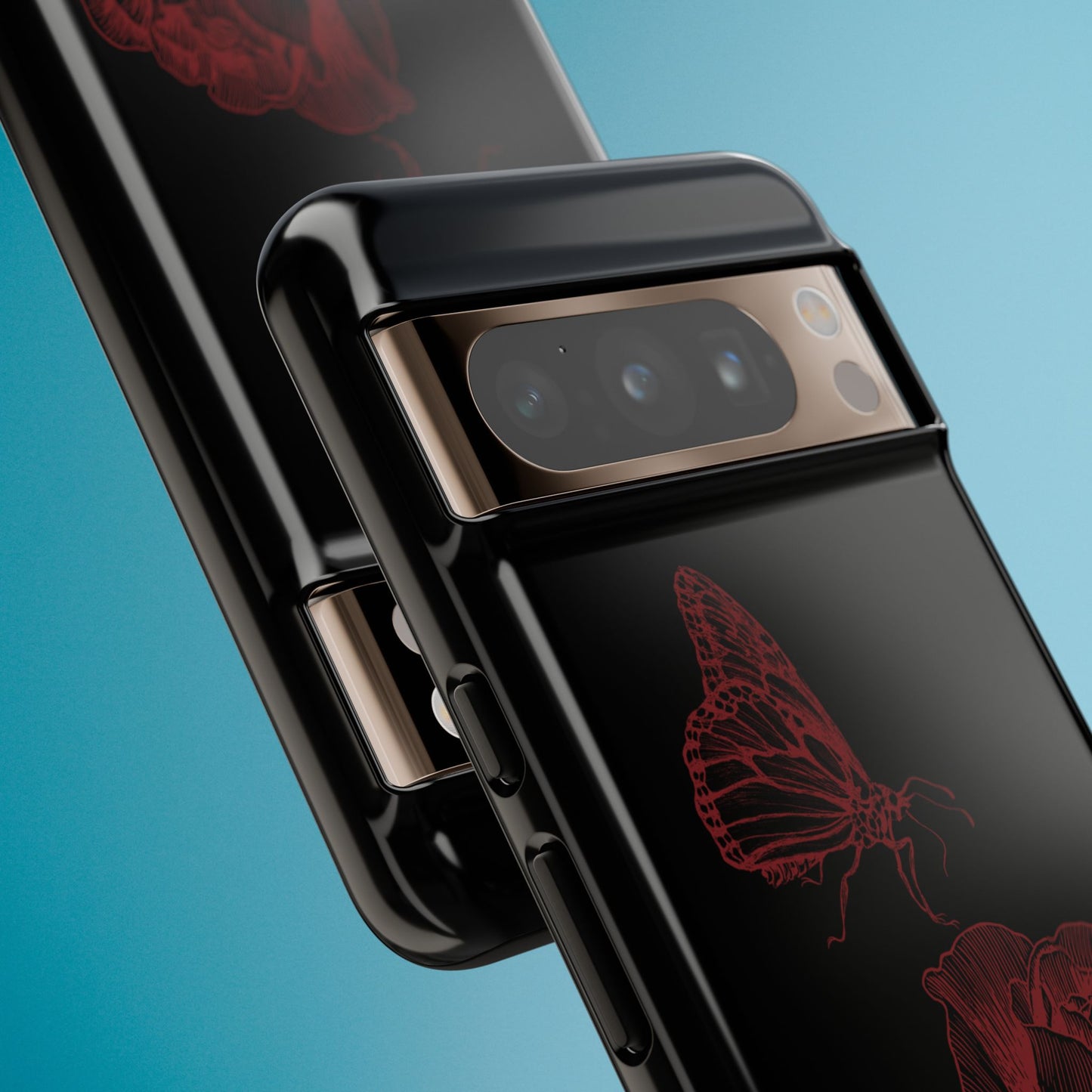 Black Rose and Butterfly Phone Case - Dark Academia Aesthetic Gothic iPhone, Galaxy and Pixel Cover