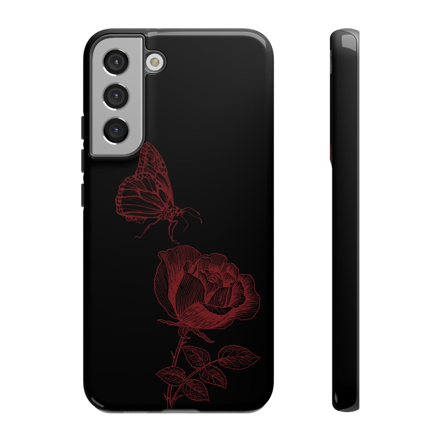 Black Rose and Butterfly Phone Case - Dark Academia Aesthetic Gothic iPhone, Galaxy and Pixel Cover