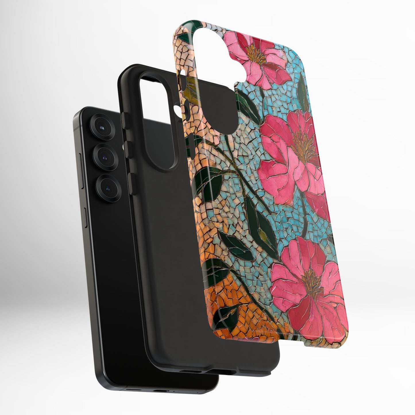 Bright Floral Mosaic Phone Case, iPhone 15 16 17 Pro Air Case, Pixel 9 Pro Cover, Samsung Galaxy 25 Pro Case