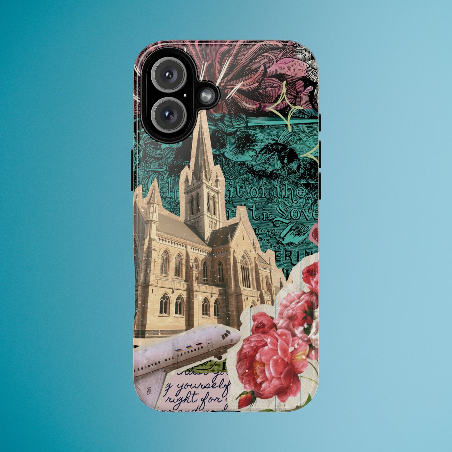 Gothic Cathedral Phone Case, Dark Academia Aesthetic, Fall Floral Art iPhone Samsung Pixel Cover, Scrapbook Vintage Phone Case Design