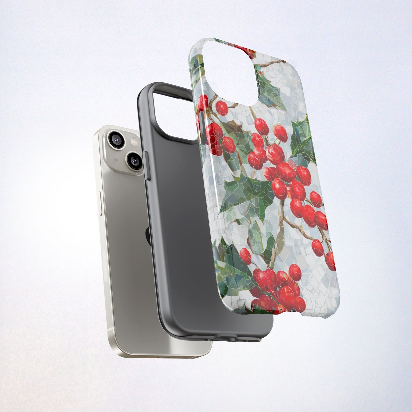 Holly Berry Phone Case, Christmas Mosaic Design, Winter Botanical Cover for iPhone Samsung Pixel