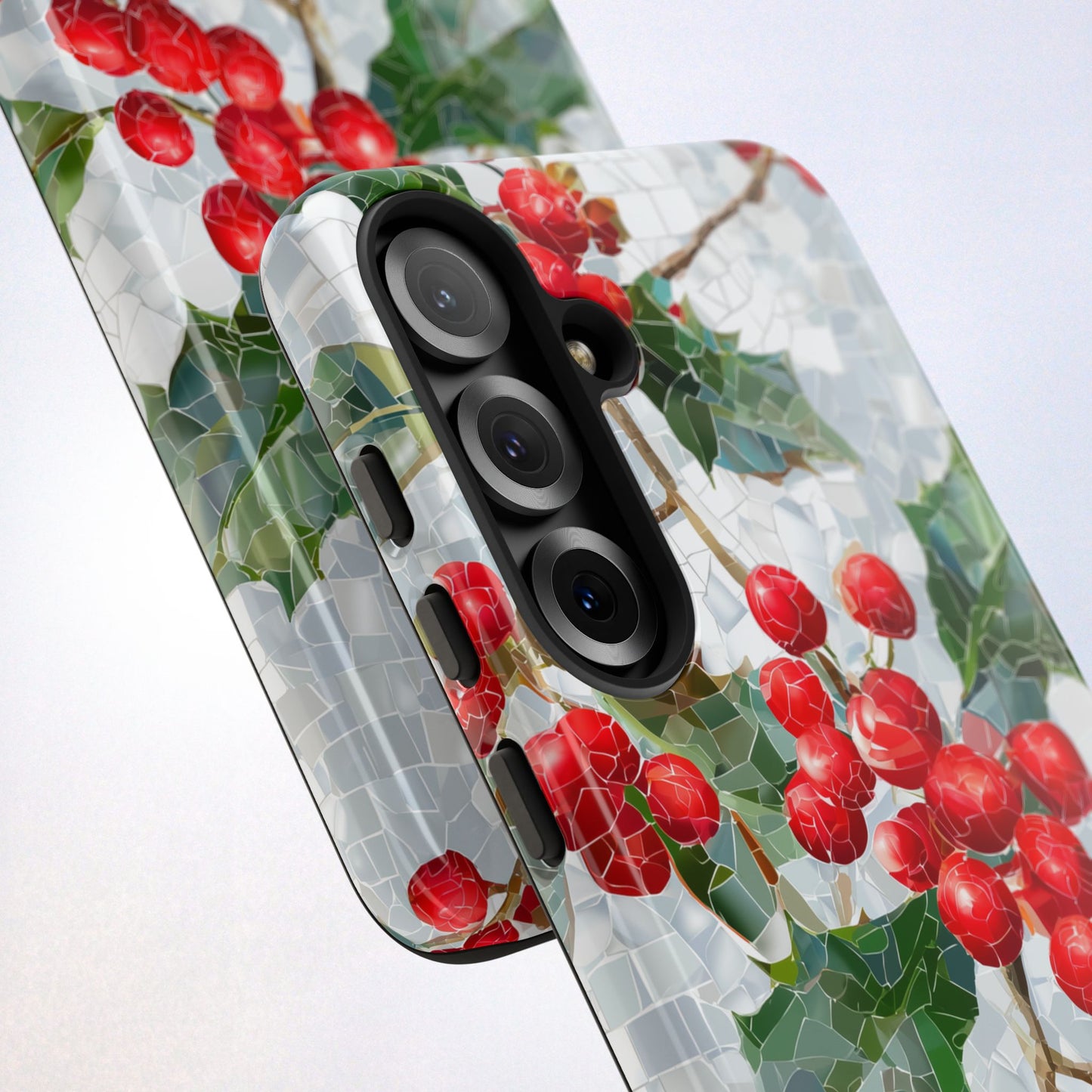 Holly Berry Phone Case, Christmas Mosaic Design, Winter Botanical Cover for iPhone Samsung Pixel