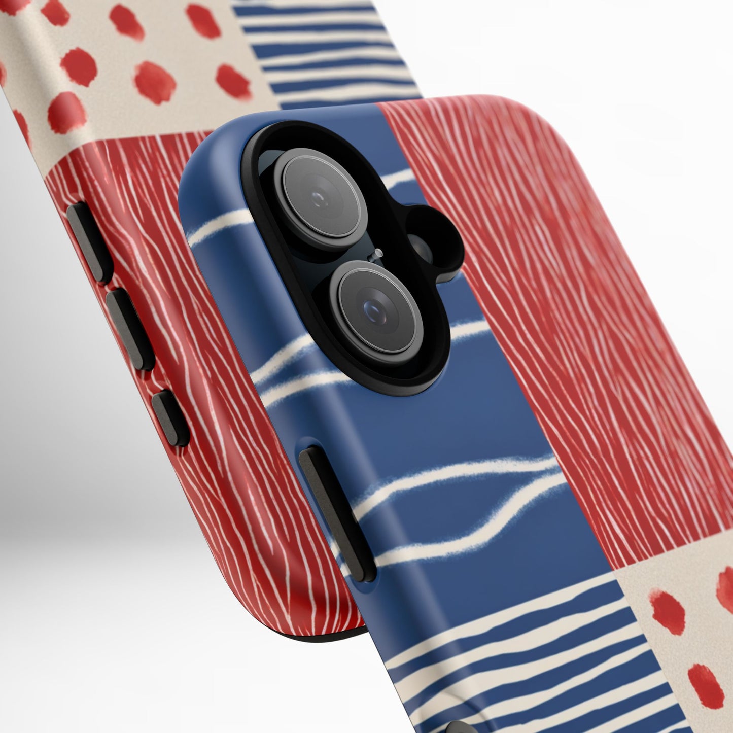 Abstract Geometric Phone Case | Red, Blue & White Pattern Cover for iPhone, Galaxy, Pixel