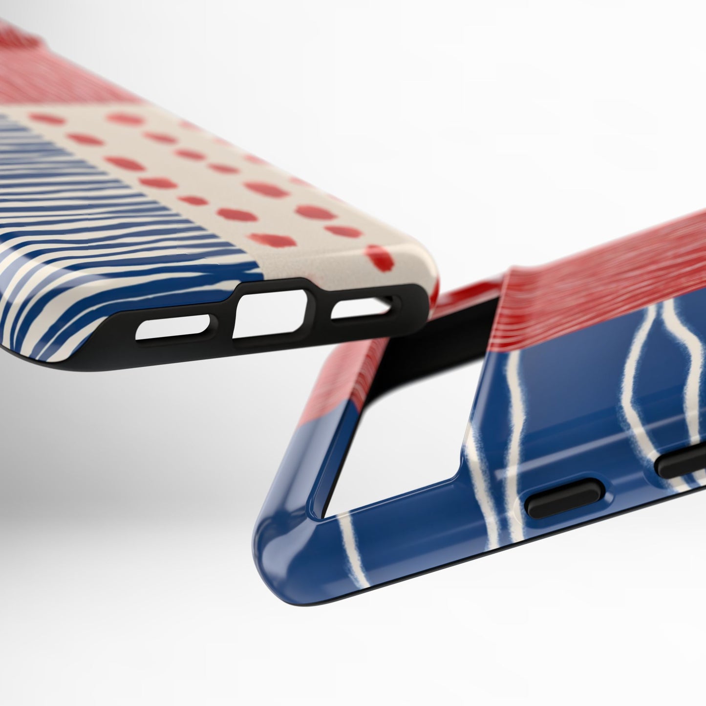 Abstract Geometric Phone Case | Red, Blue & White Pattern Cover for iPhone, Galaxy, Pixel