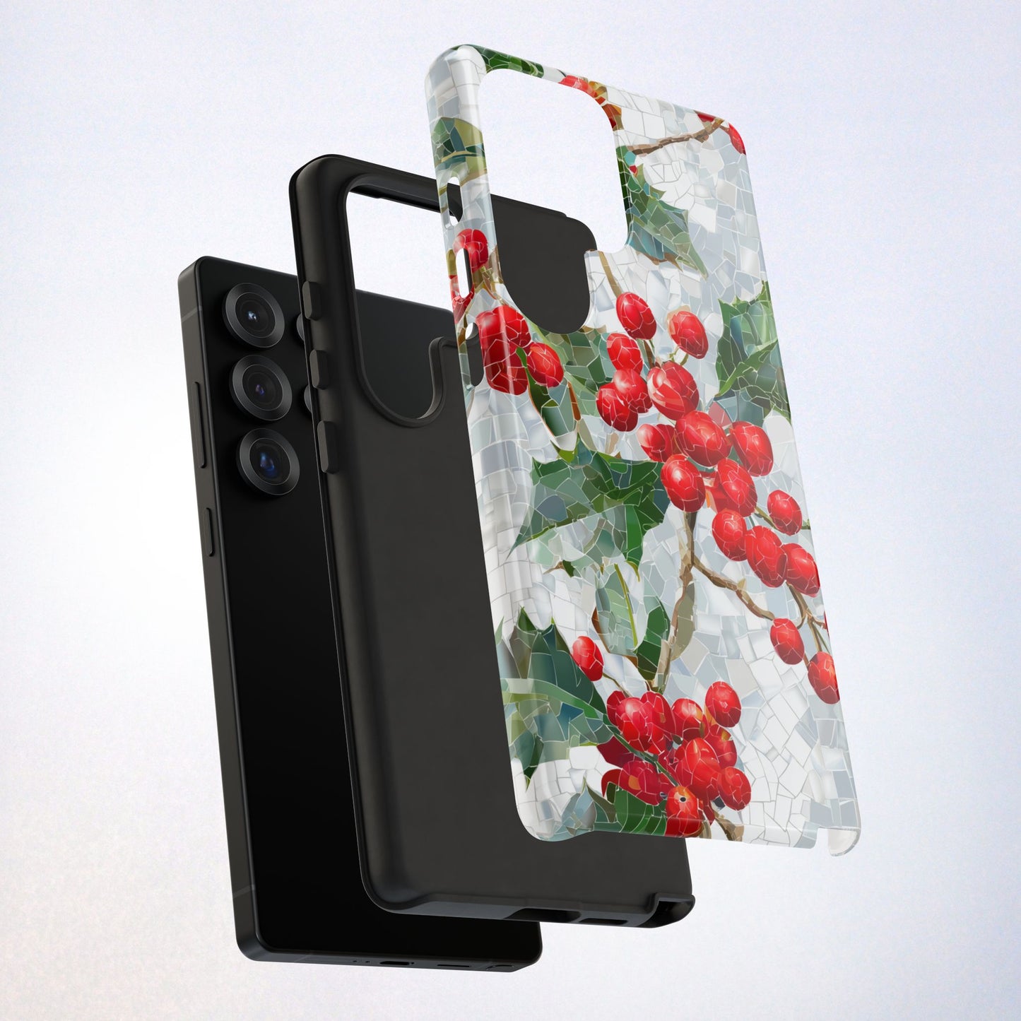 Holly Berry Phone Case, Christmas Mosaic Design, Winter Botanical Cover for iPhone Samsung Pixel