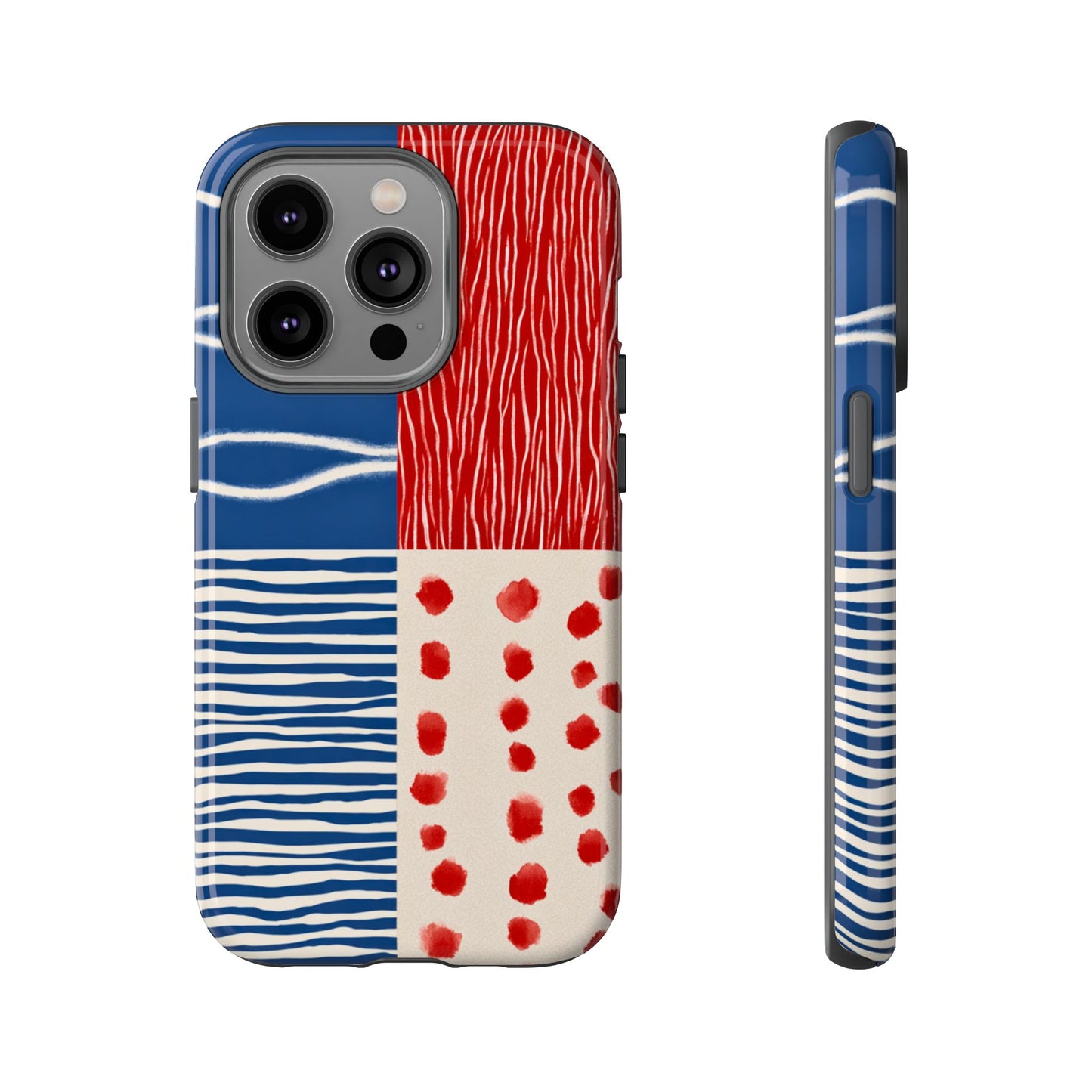 Abstract Geometric Phone Case | Red, Blue & White Pattern Cover for iPhone, Galaxy, Pixel