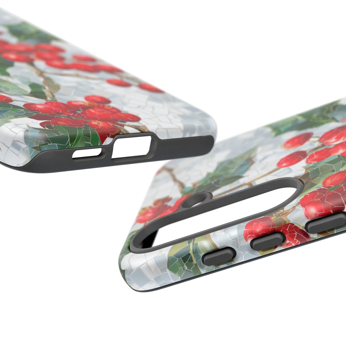 Holly Berry Phone Case, Christmas Mosaic Design, Winter Botanical Cover for iPhone Samsung Pixel