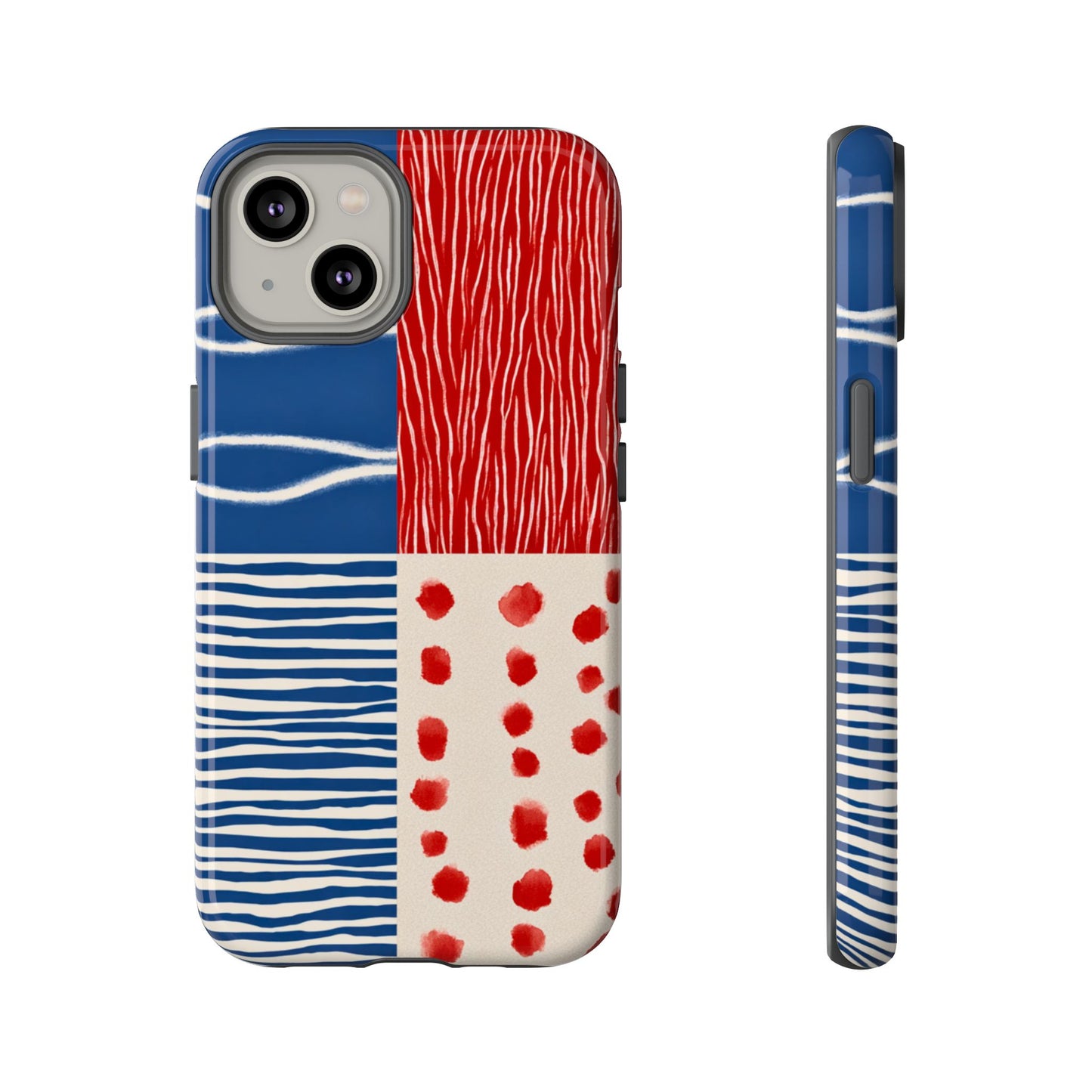 Abstract Geometric Phone Case | Red, Blue & White Pattern Cover for iPhone, Galaxy, Pixel
