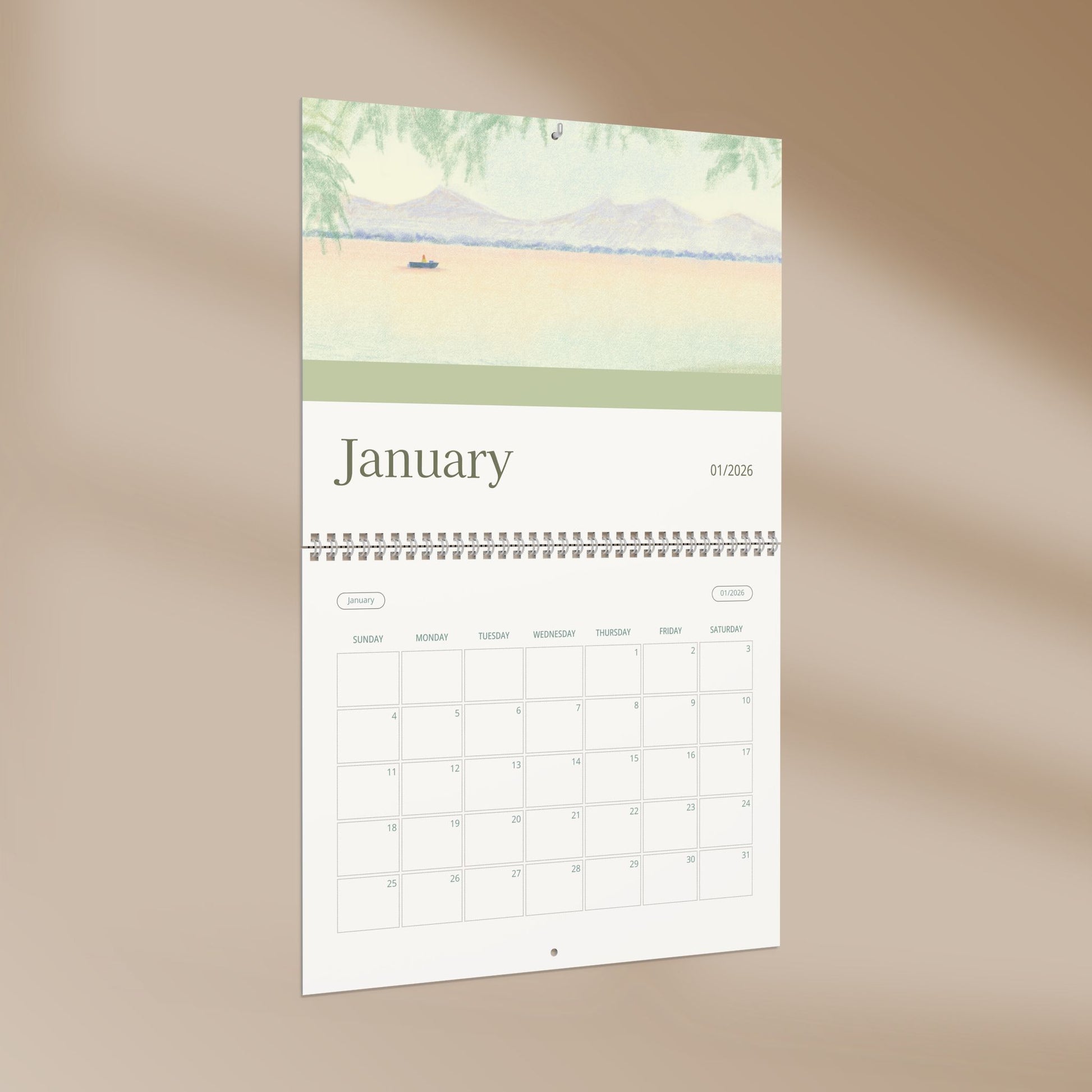 2026 botanical wall calendar with nature-inspired monthly illustrations and planner grids.