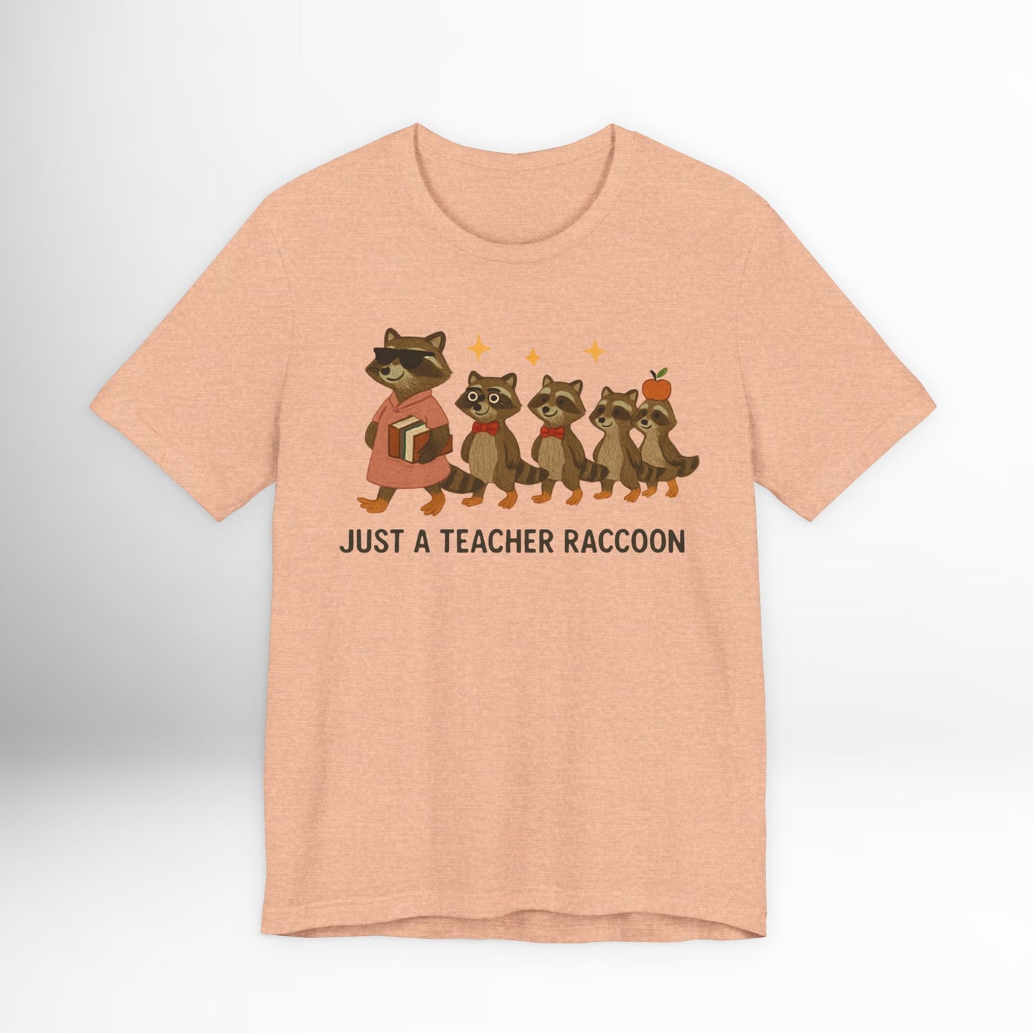 Just a Teacher Raccoon T-Shirt Cute Funny Teacher Graphic Tee, Back to School Raccoon Shirt